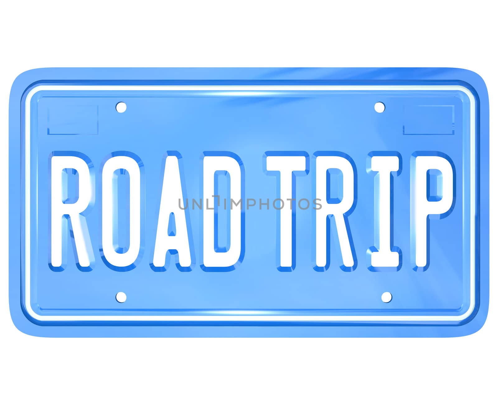 A blue license plate with the words Road Trip symbolizing your upcoming travel for holiday or vacation or business purposes