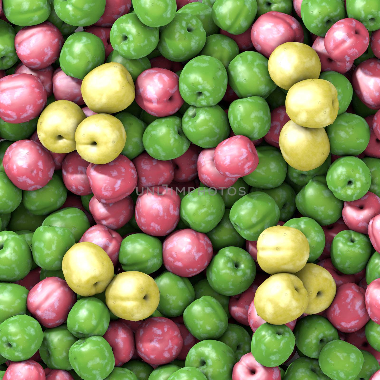 Three varieties of fresh plums with water drop