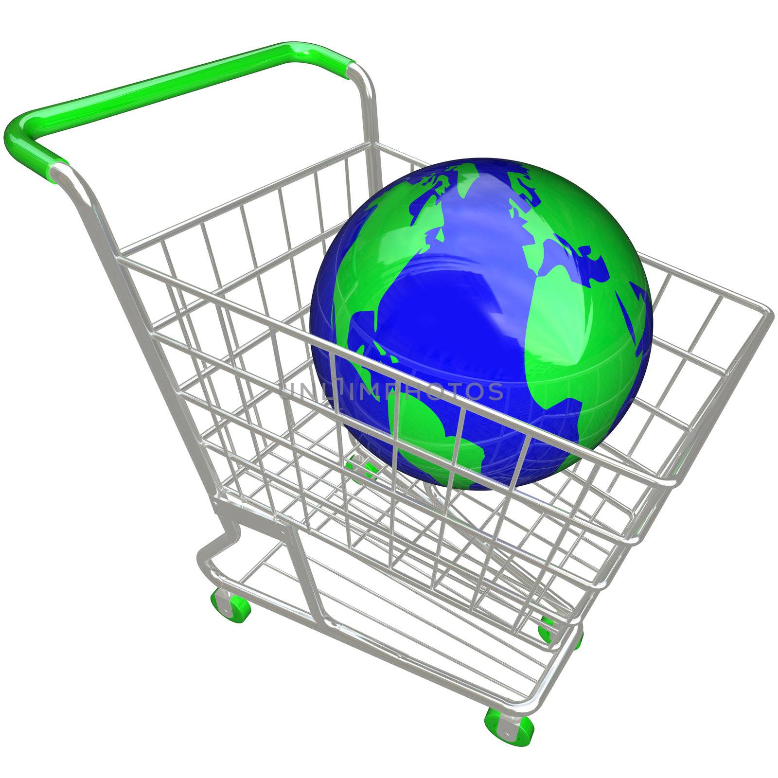 Planet Earth in Shopping Cart Buy Green Friendly Products by iQoncept