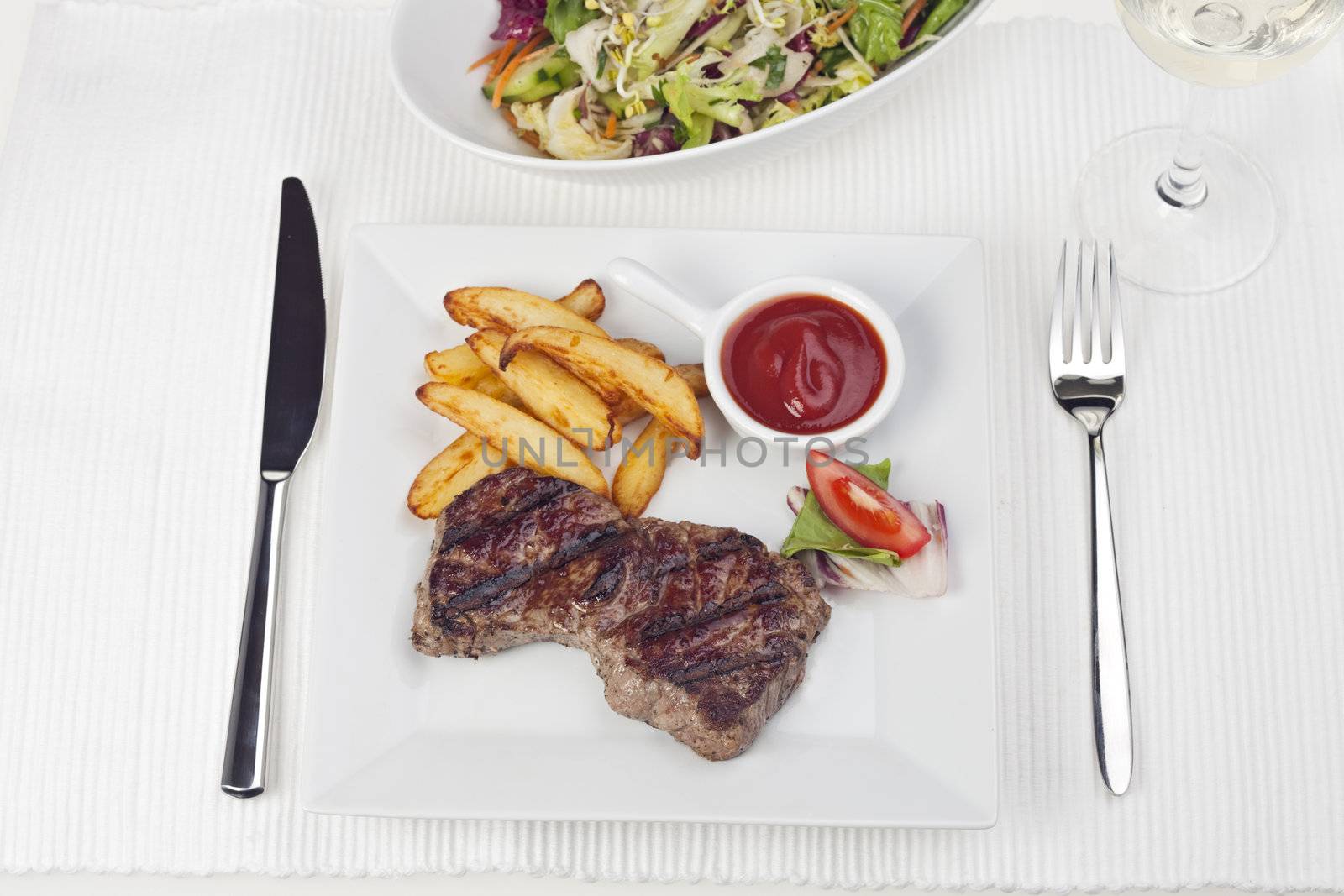 steak and french fries on a plate