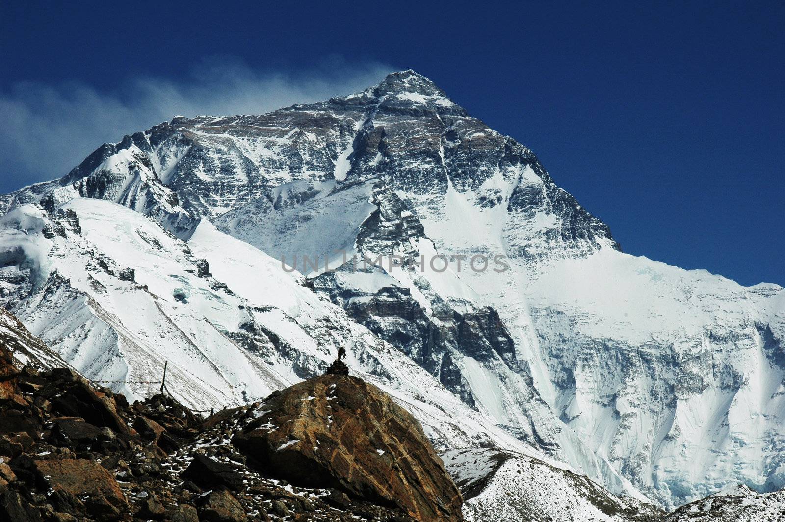 Landscape of Mount Everest from the Base Camp at the north face in Tibet