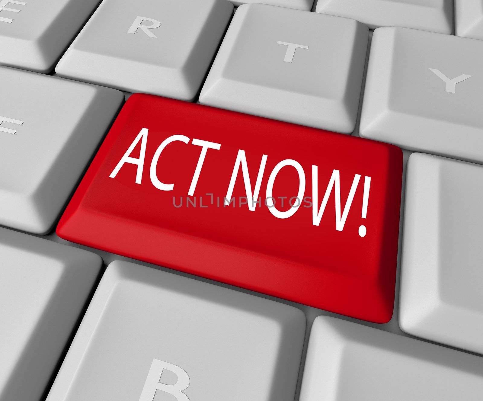 Act Now Red Key on Computer Keyboard Urgent Action by iQoncept