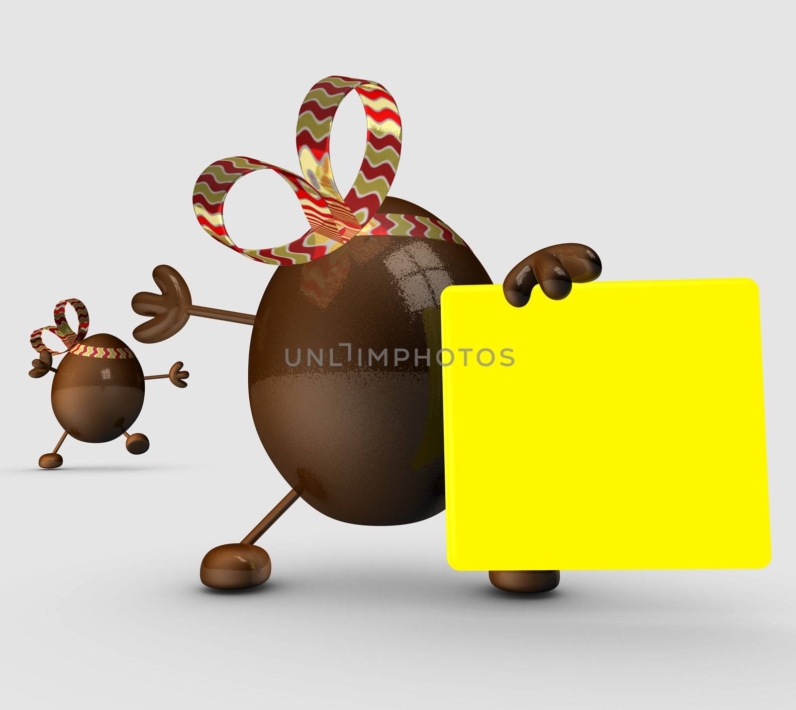 Cartoon easter egg characters holding a blank sign. by ytjo