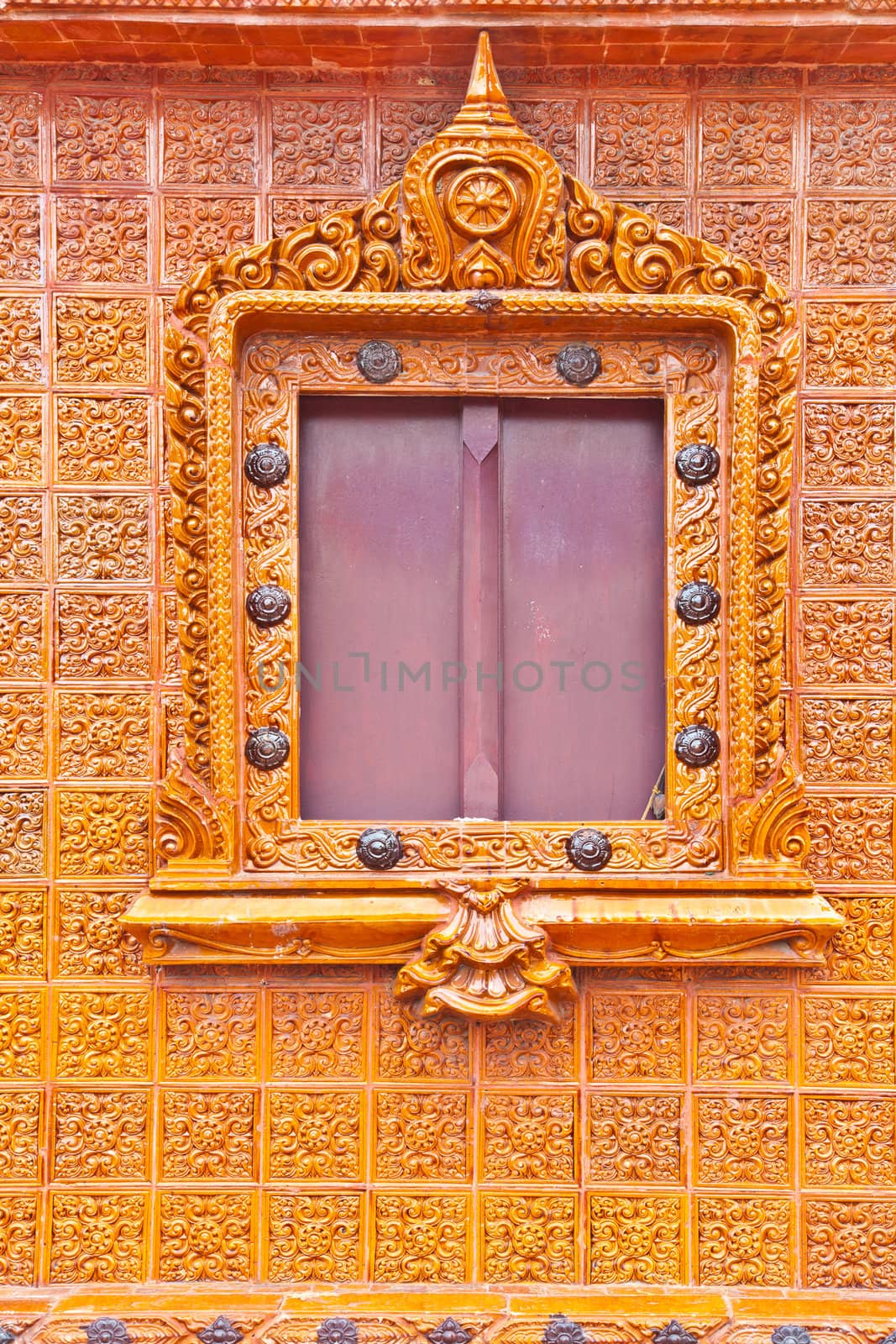 Window on glazed tile background, Thailand temple by FrameAngel