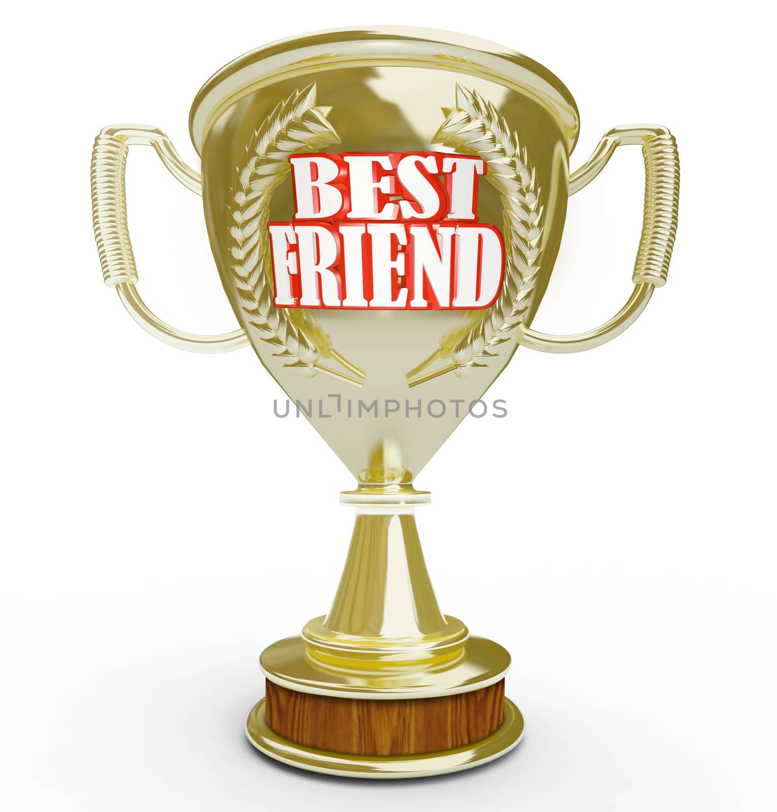 A golden trophy with the words Best Friend given to a person who is your greatest companion in life and has shared good times and helped you in difficult times
