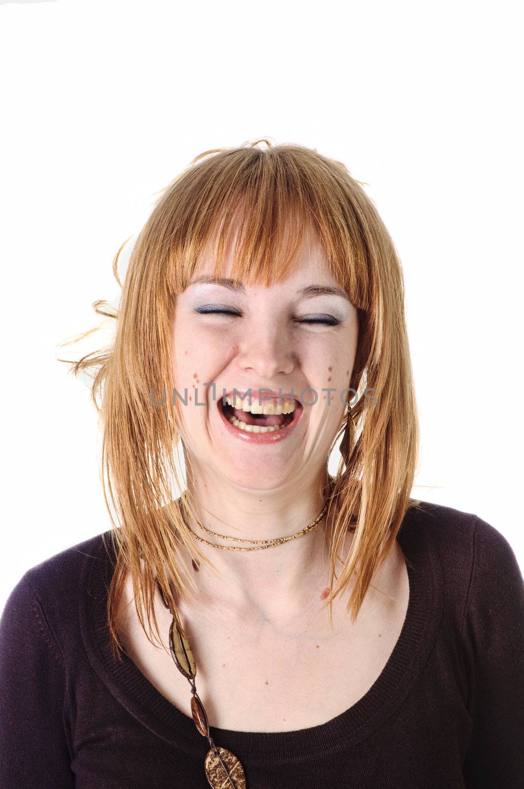 Laughing girl on a white background
