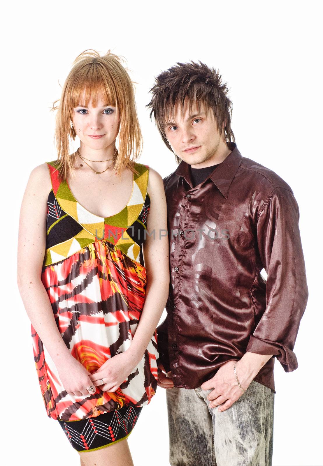 Young couple on isolated white background