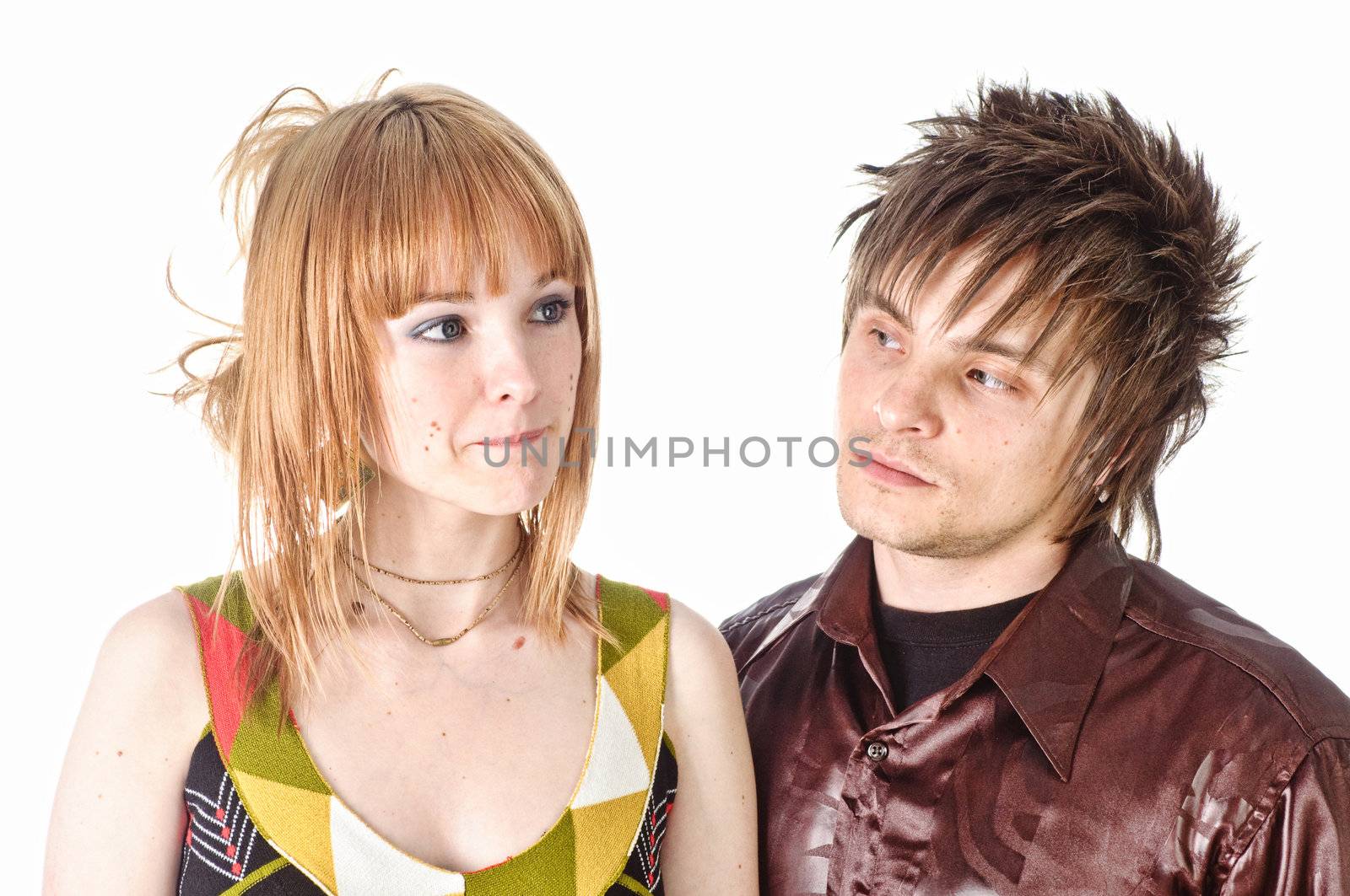 Young couple on isolated white background