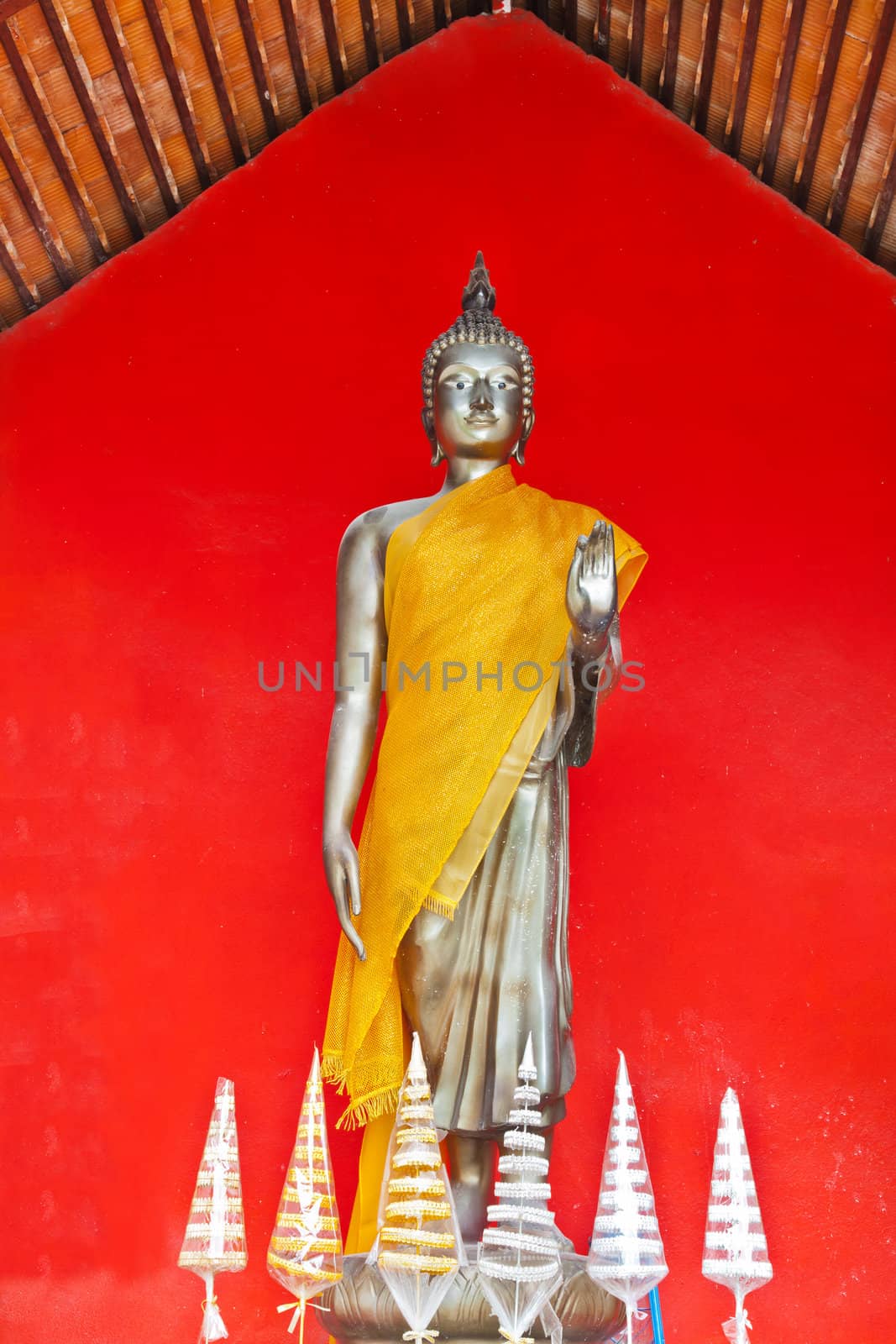 Buddha, stand on red background, Thailand temple by FrameAngel