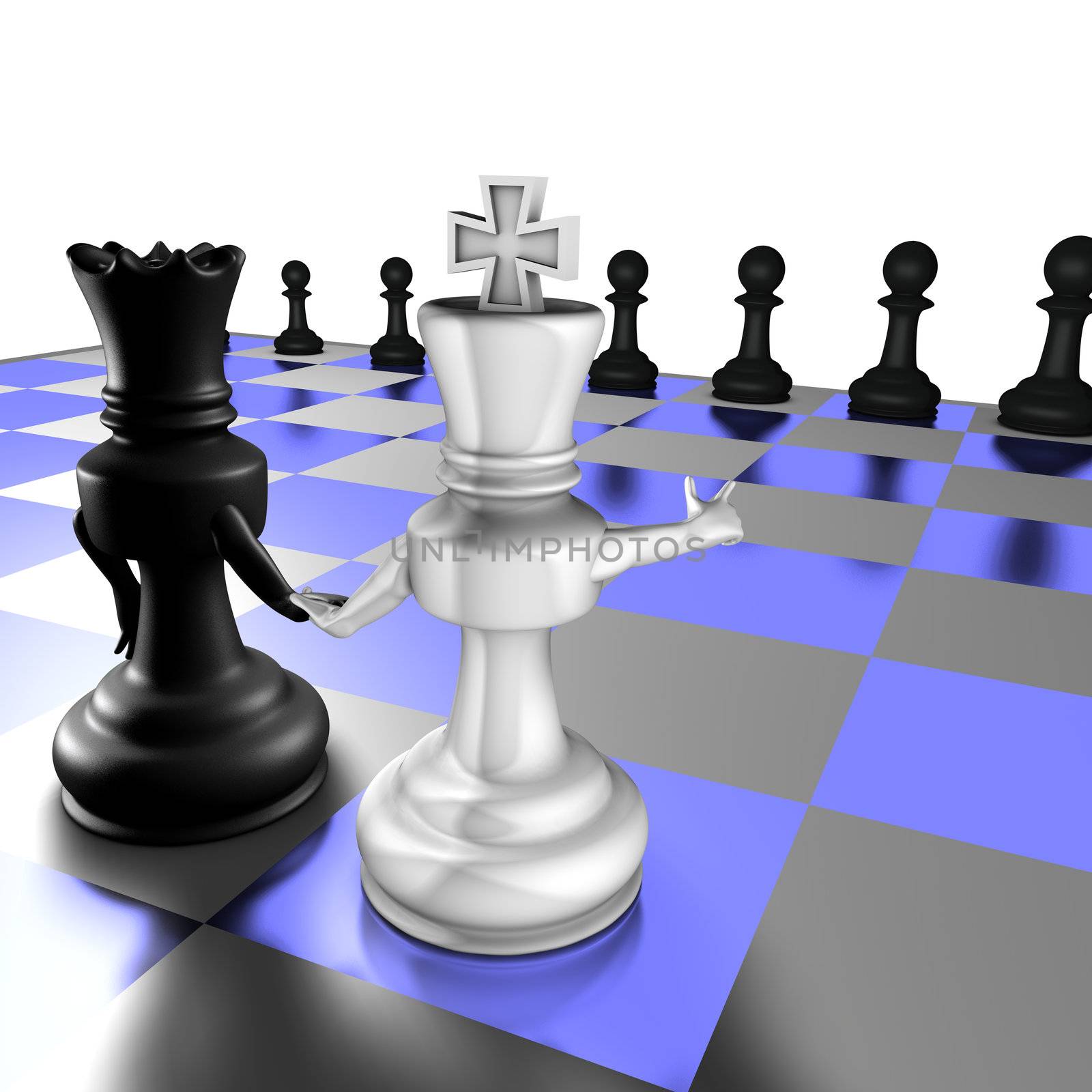 The king shows/selects the pawns