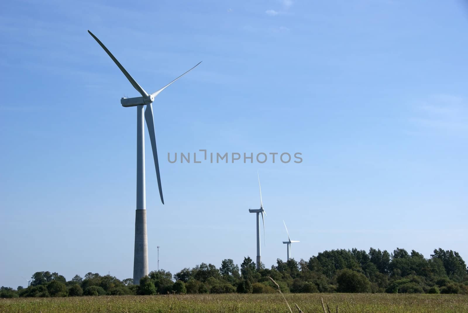 Wind turbines on a background of  blue sky