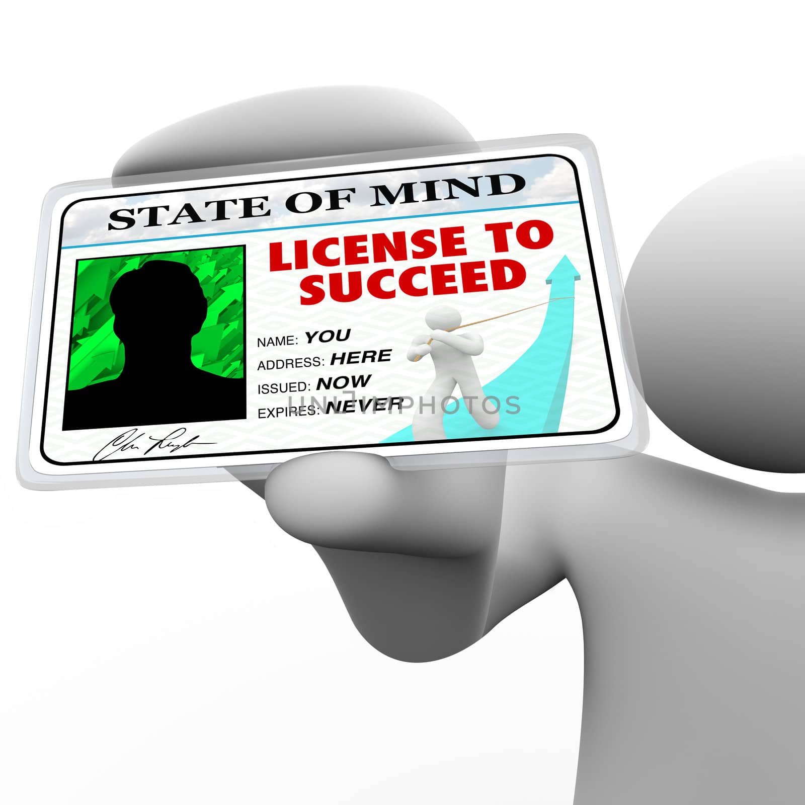 A person holds a badge holding a laminated pass reading License to Succeed, illustrating the drive and passion behind a successful achiever