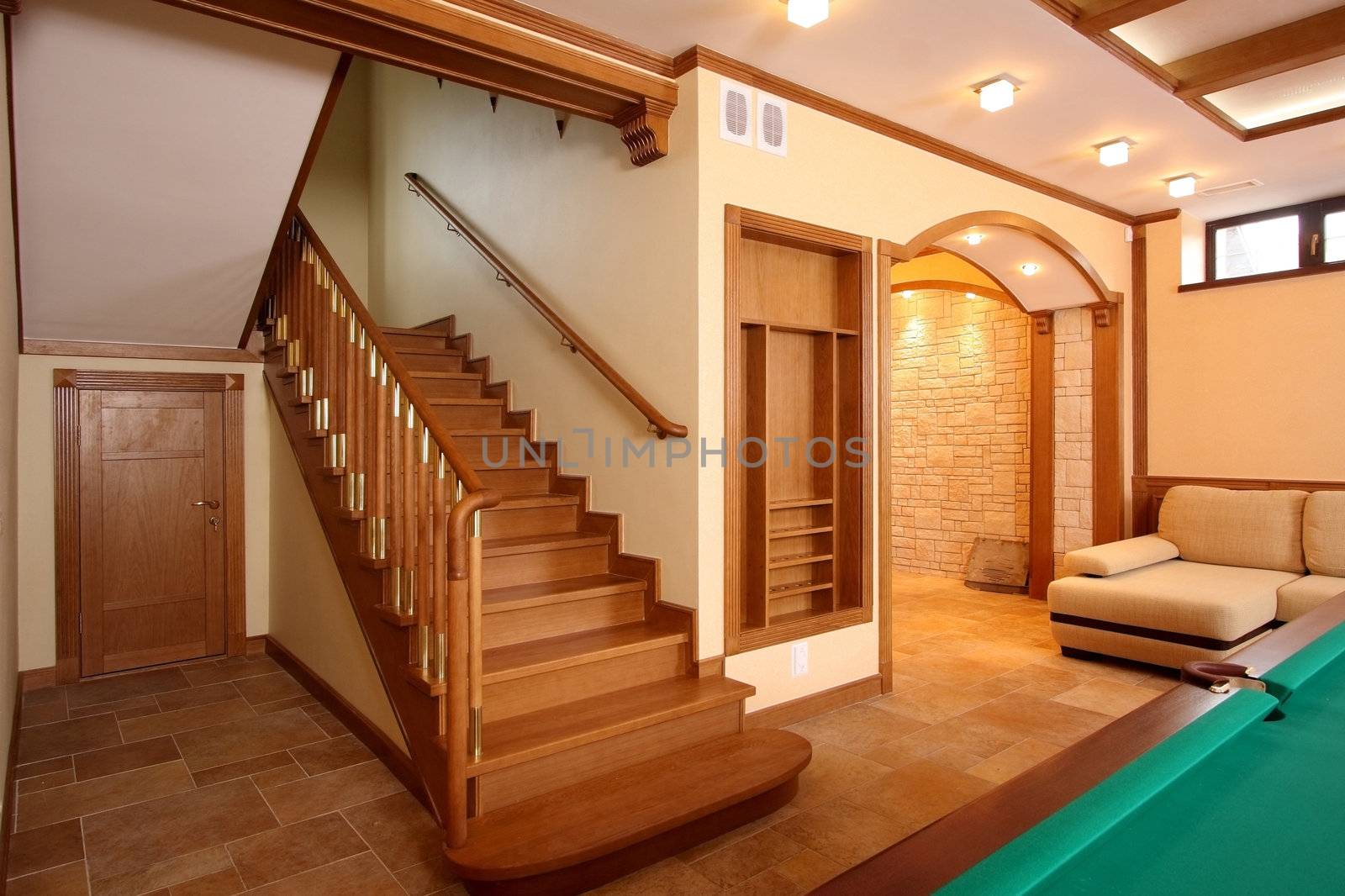 Ladder upwards from a natural tree in a billiard room