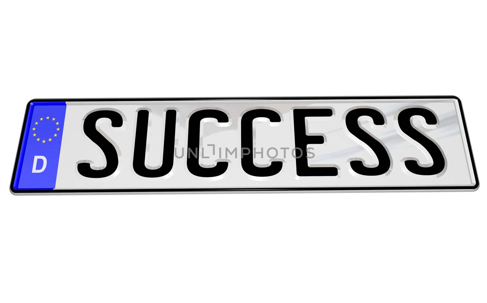 A german automobile license plate with the word Success spelled out in letters, representing the successful life of its driver