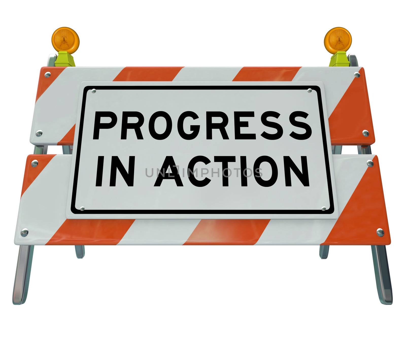 A road barrier reading Progress in Action signifies that work is being done on a project to lead to change and improvement, and that the inconvenience is temporary while we wait for better conditions