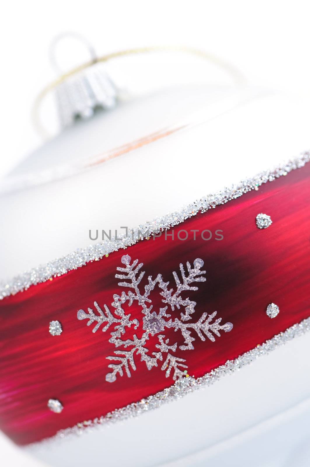Closeup of red and white Christmas decoration