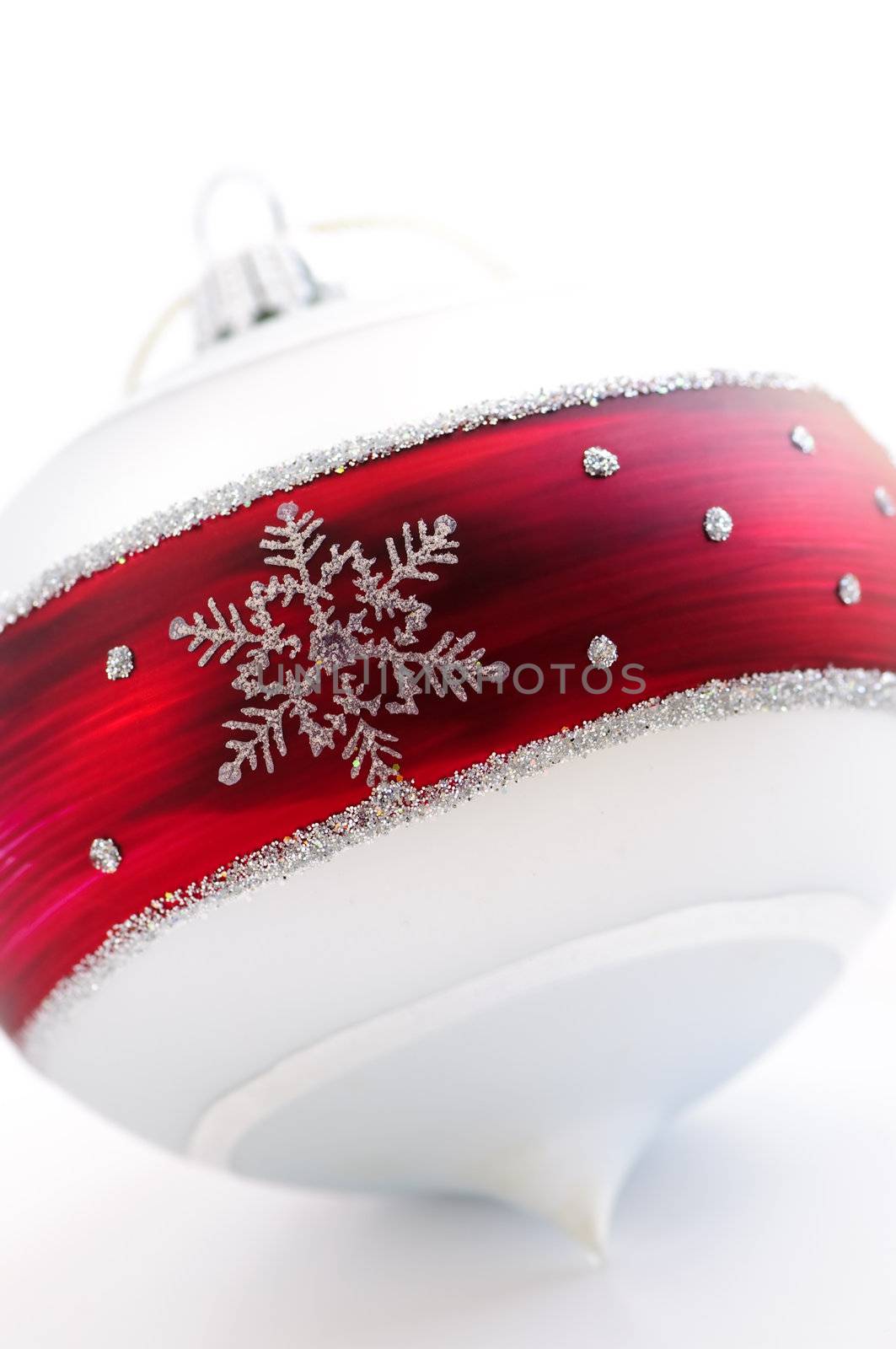 Closeup of red and white Christmas decoration