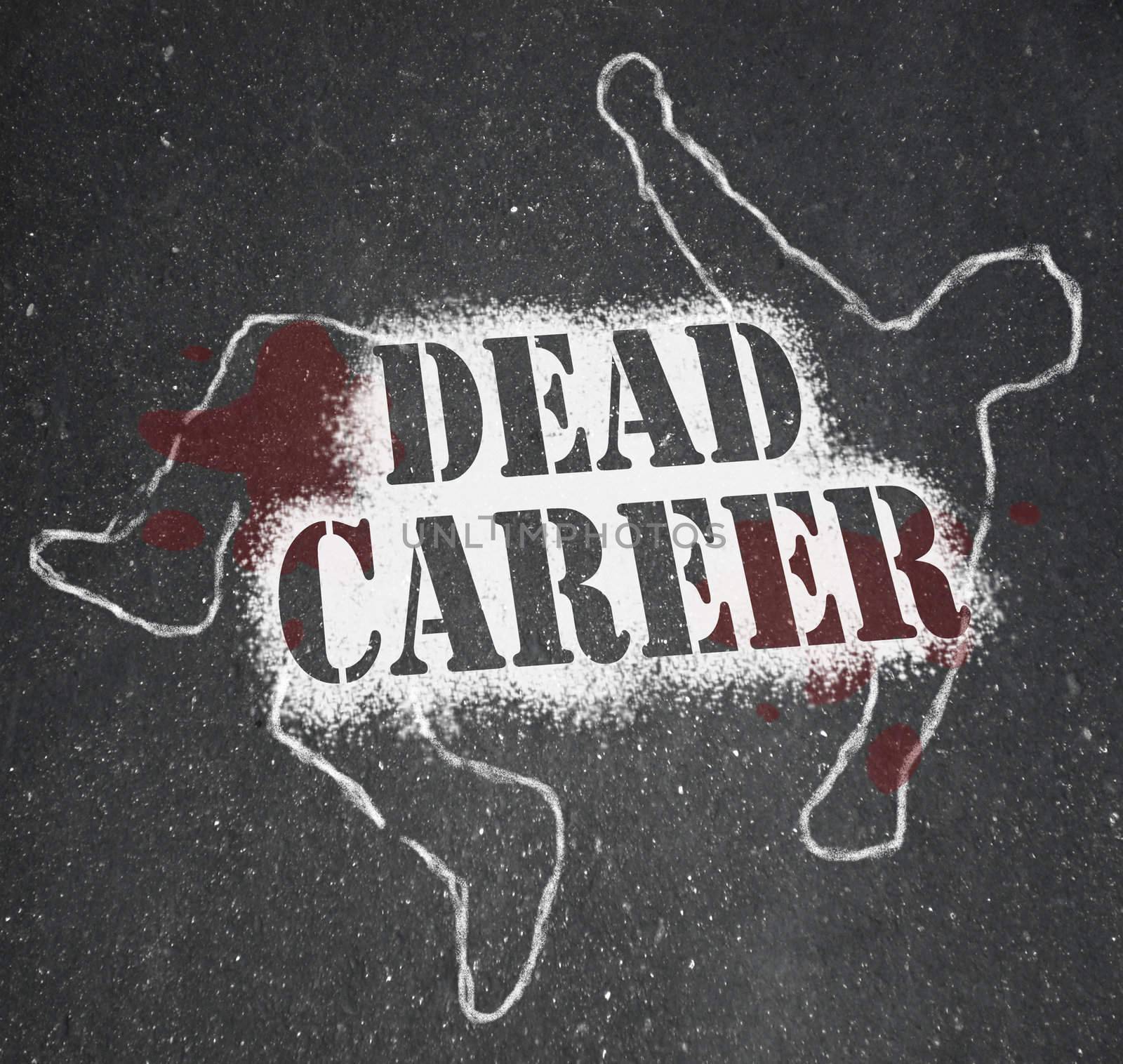 A chalk outline of a dead body symbolizing a career that has stalled due to being obsolete, demoted or obsolete