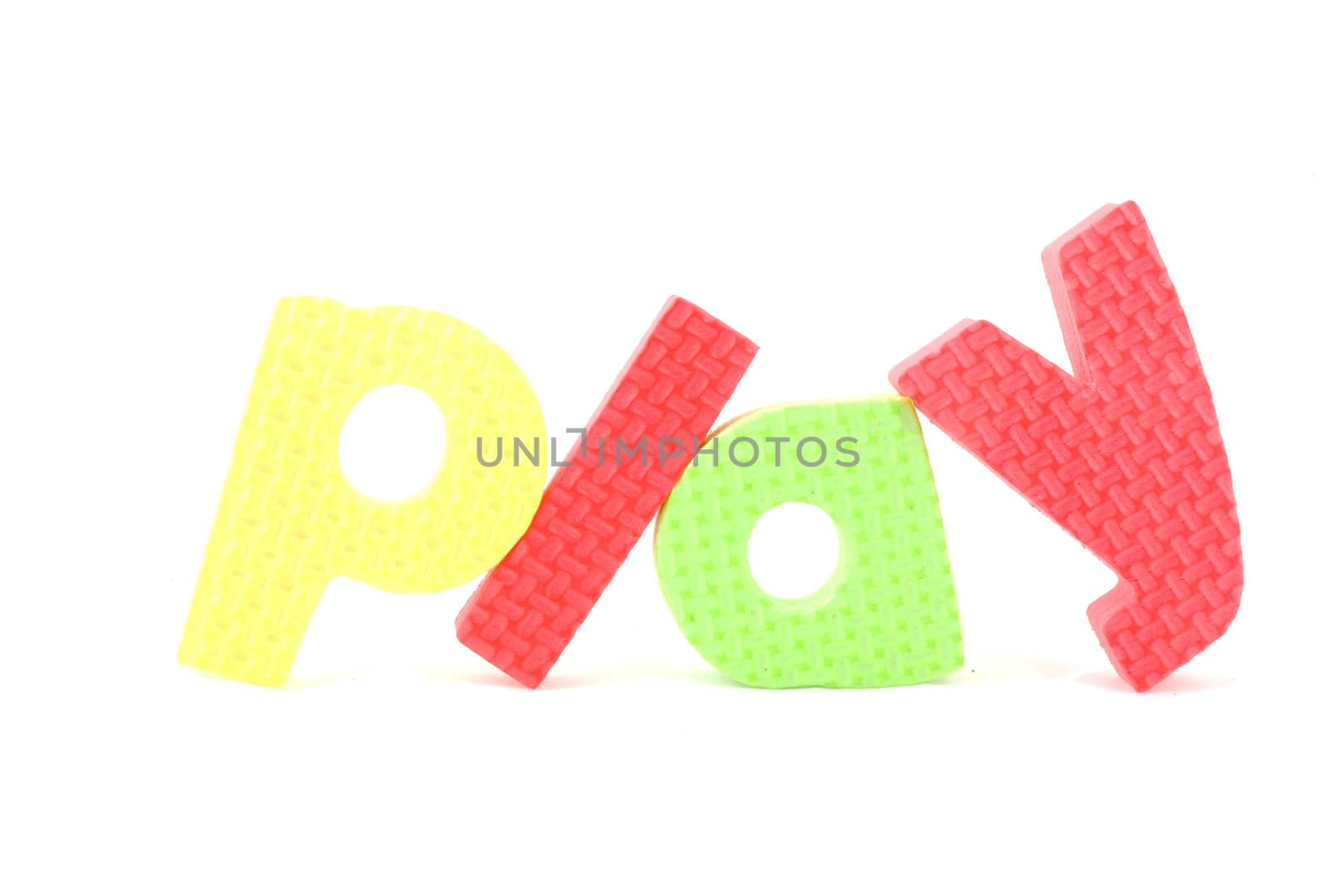 colorful letters with play isolated on white background  by ladyminnie