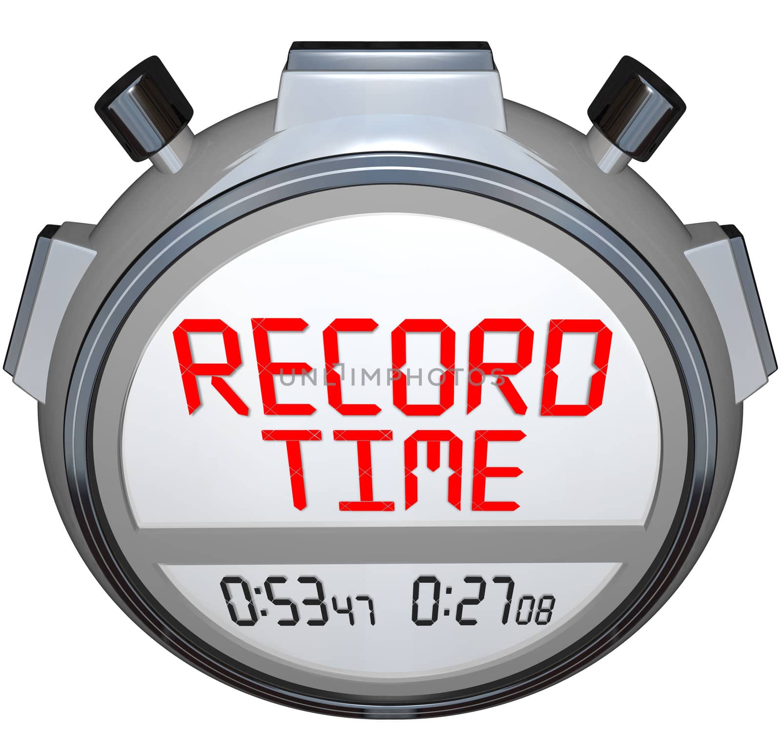 A stopwatch timer shows the words Record Time to illustrate that you have broken the previous record holder and have recorded teh best time ever
