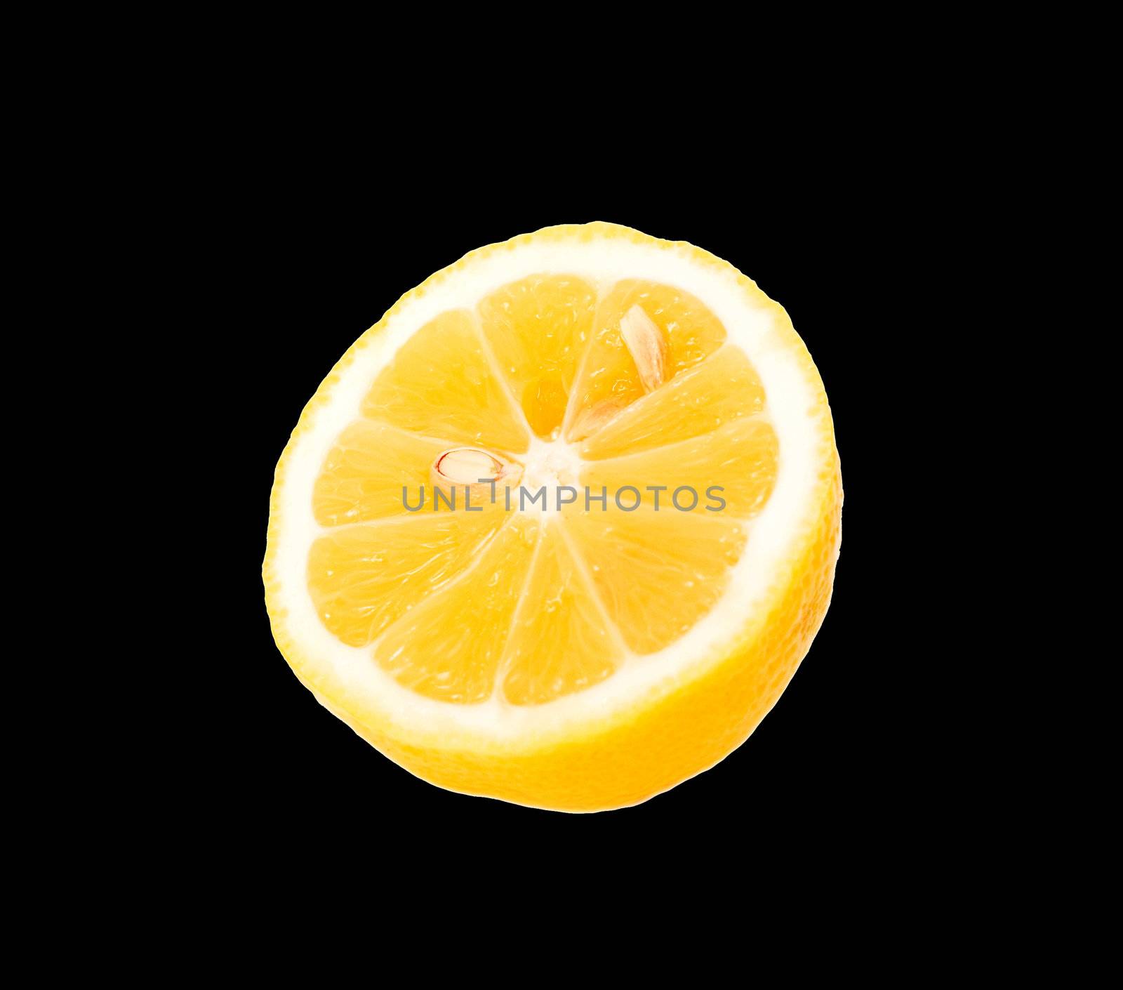 fresh yellow lemon insulated on black with cutting off the way