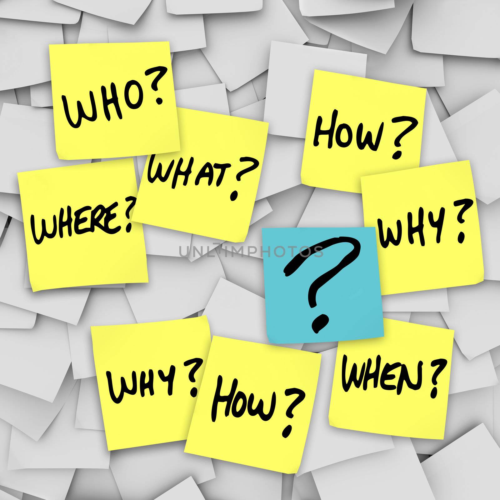 Questions and Question Mark - Sticky Note Confusion by iQoncept