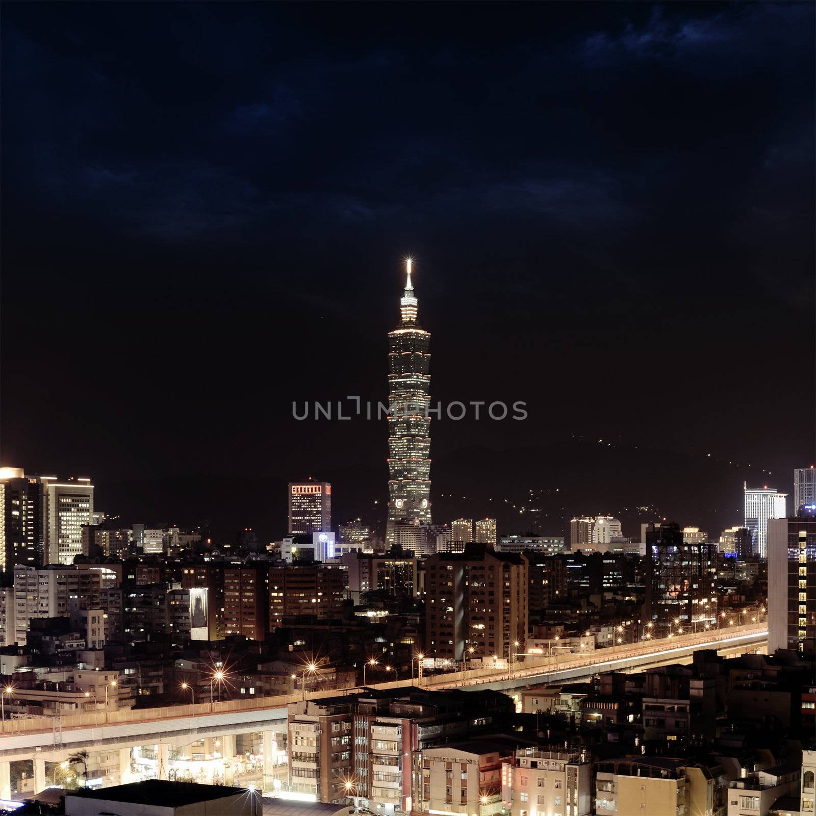 It is a city night scene in Taipei.