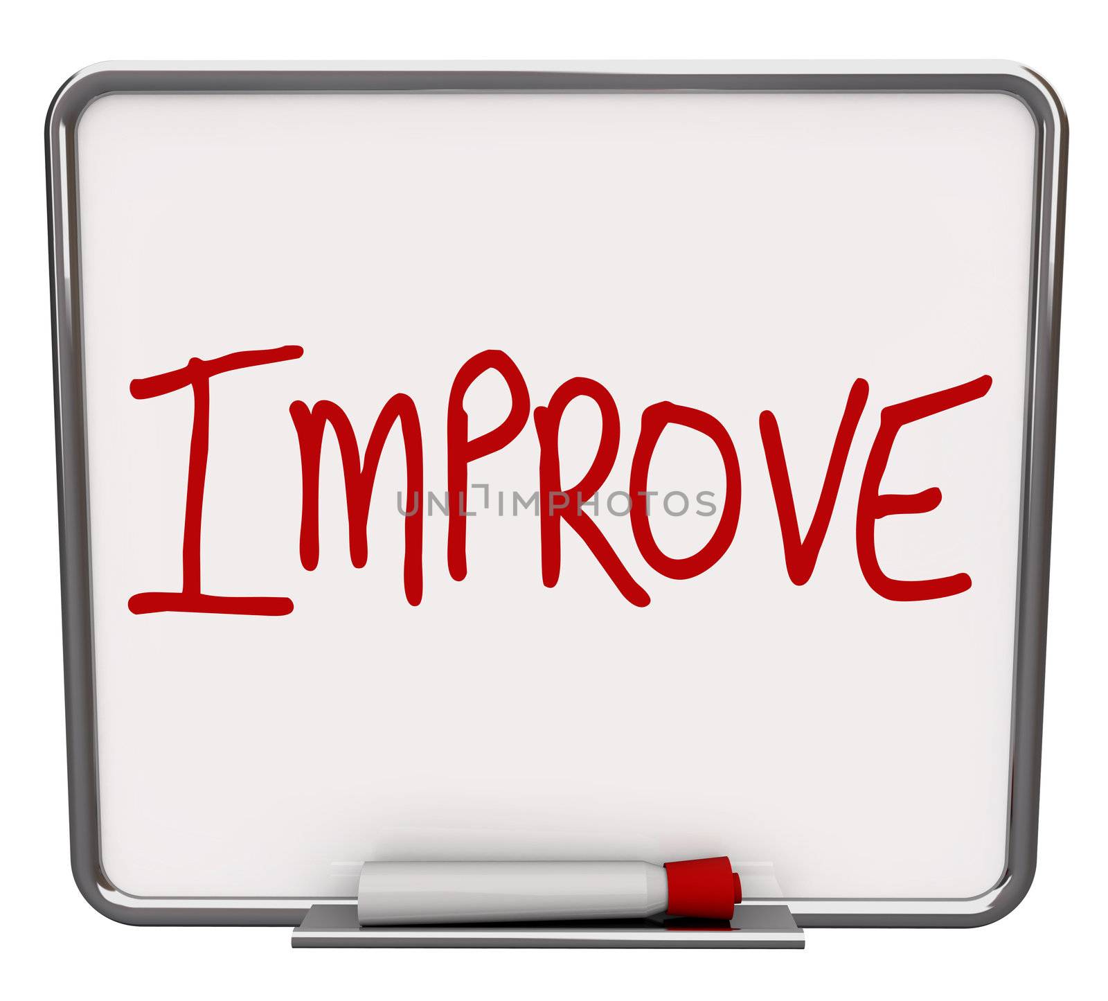 A white dry erase board with red marker, with the word Improve, representing the drive to change or get better, succeeding over a challenge