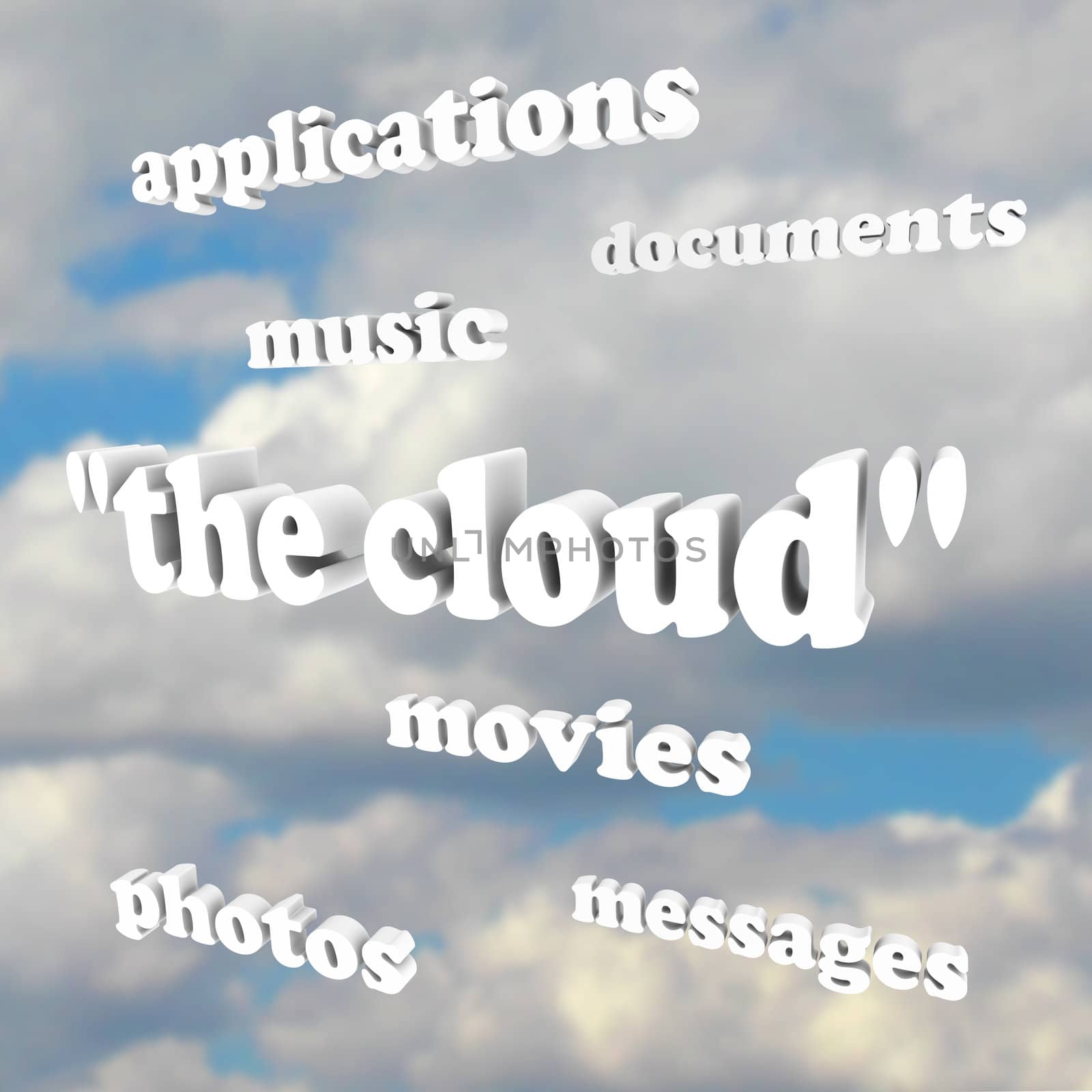 Cloud Computing Words in Sky Photos Movies Documents Application by iQoncept