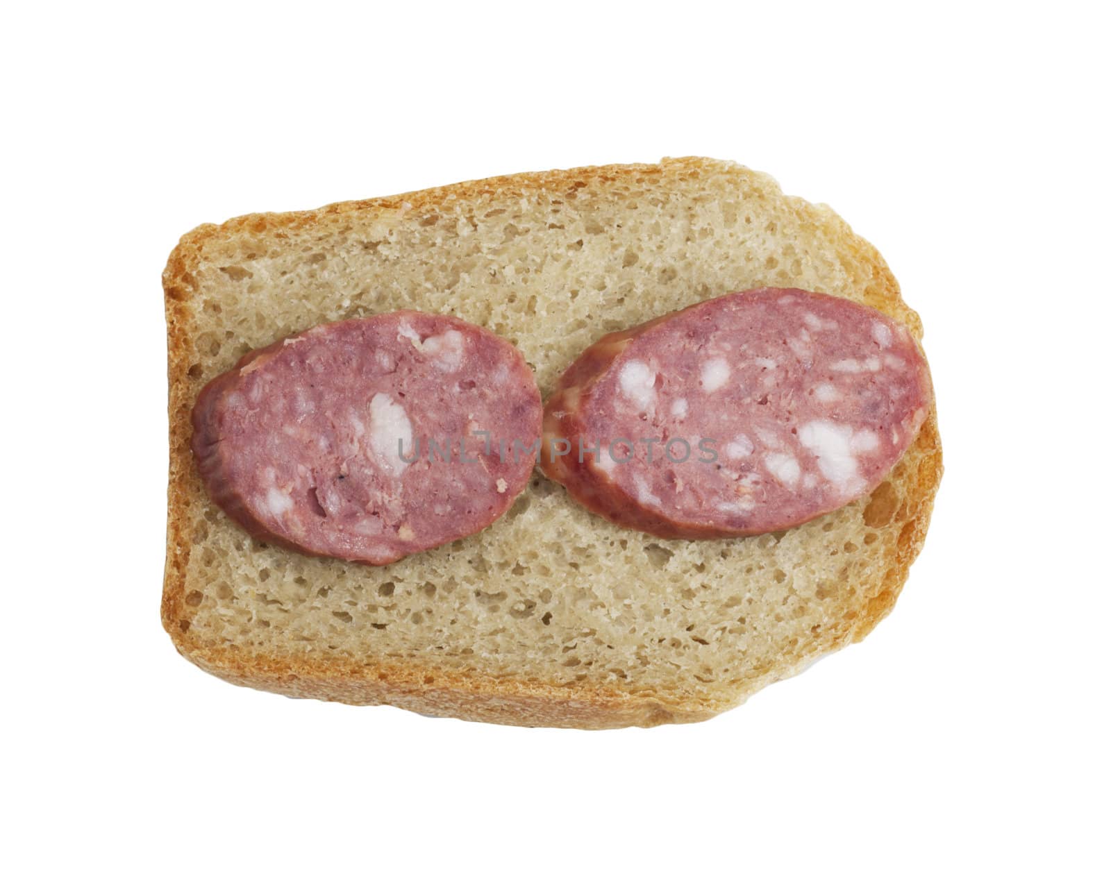 Bread with salami isolated on white background 