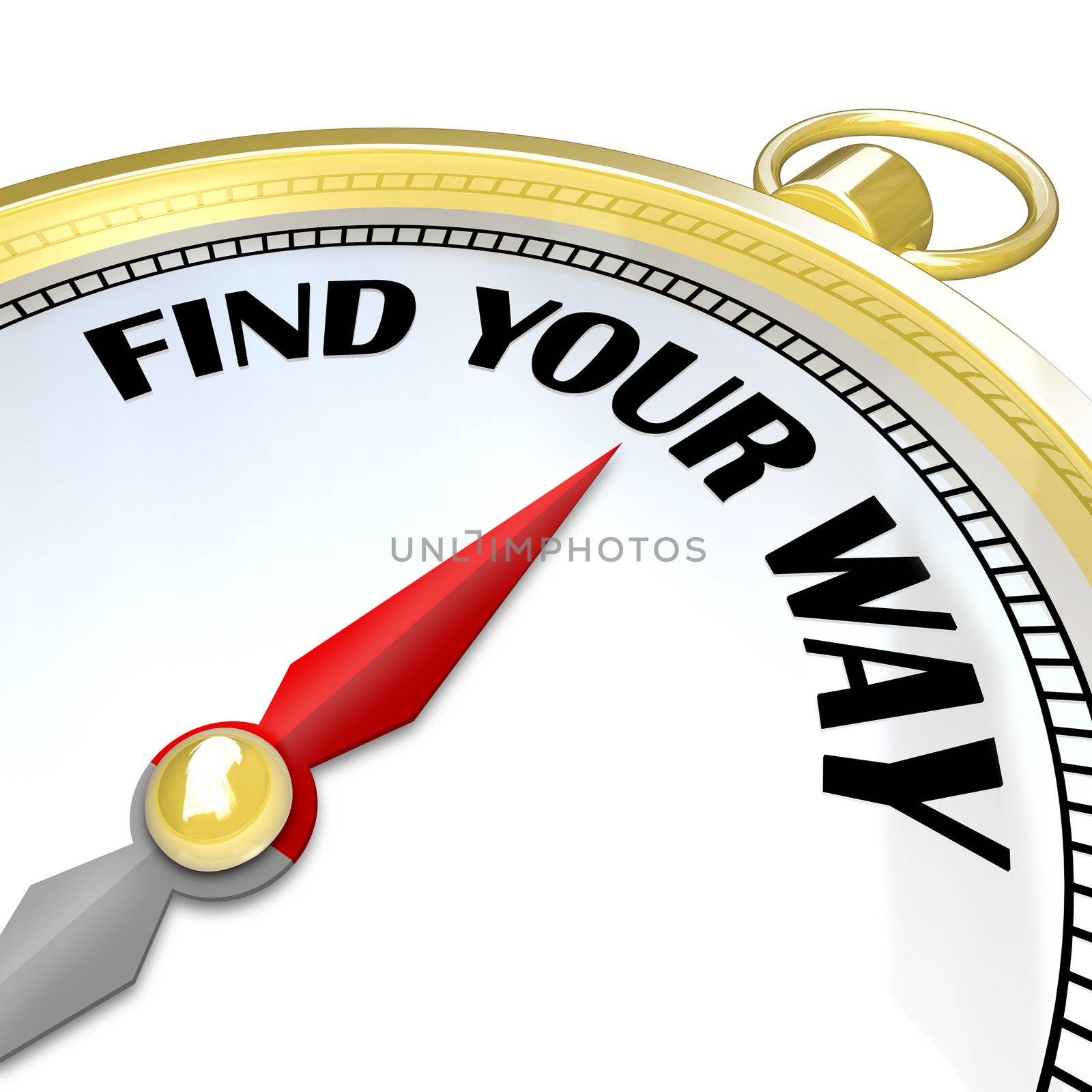 A compass with the words Find Your Way provides assistance and direction to you as you try to navigate your path to your destination and success