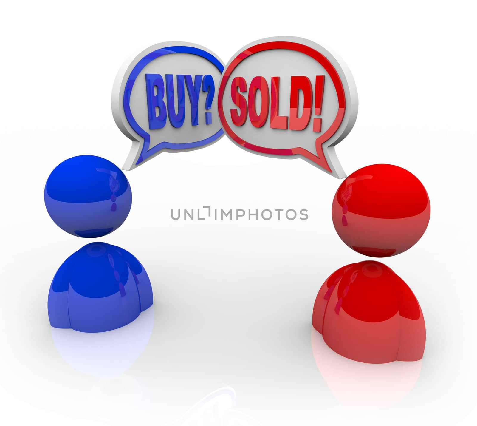 Buy and Sold Speech Bubbles Business People Deal and Transaction by iQoncept