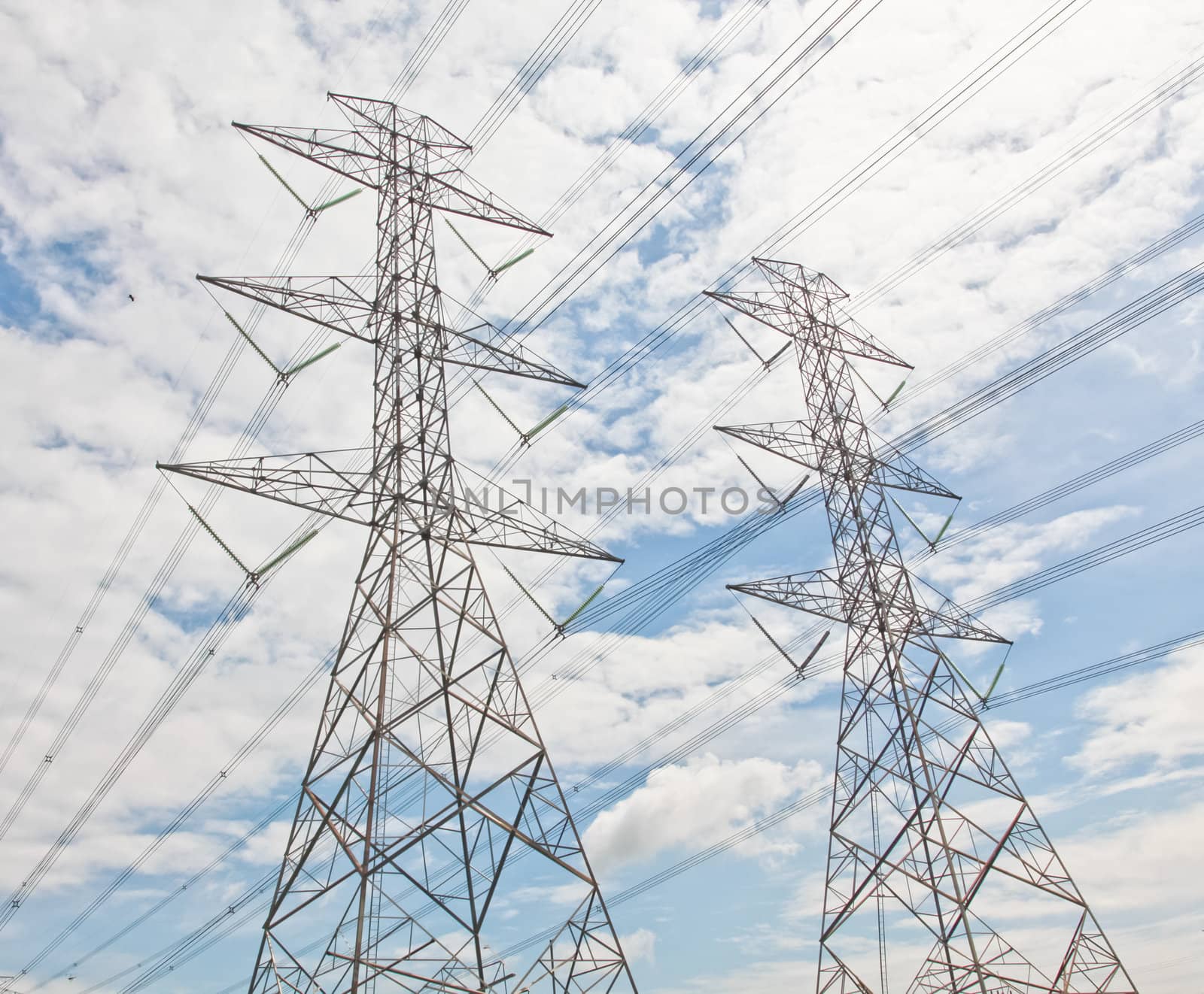 Electricity, twin High voltage power pole  by FrameAngel