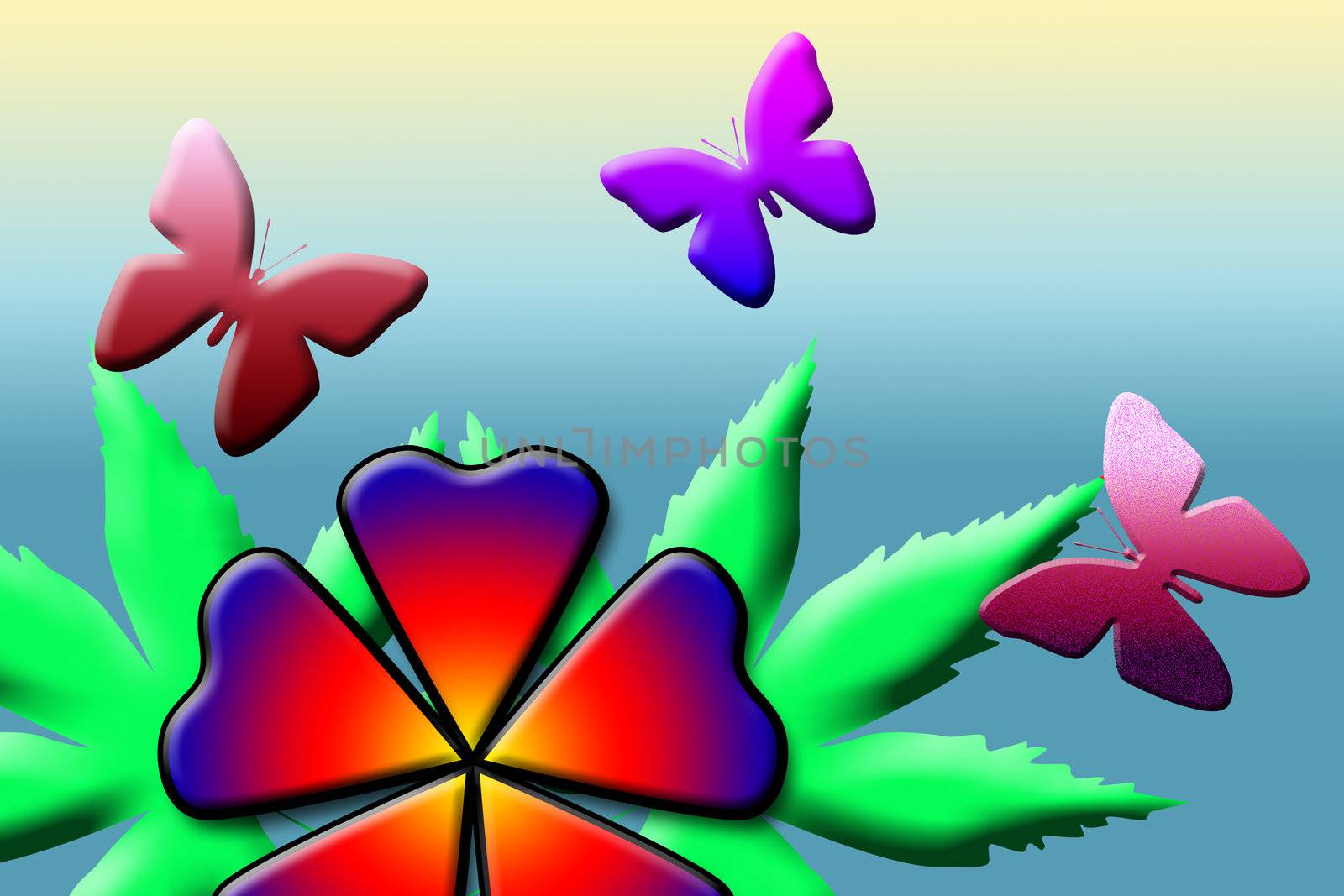 Three butterfly fight over  flower