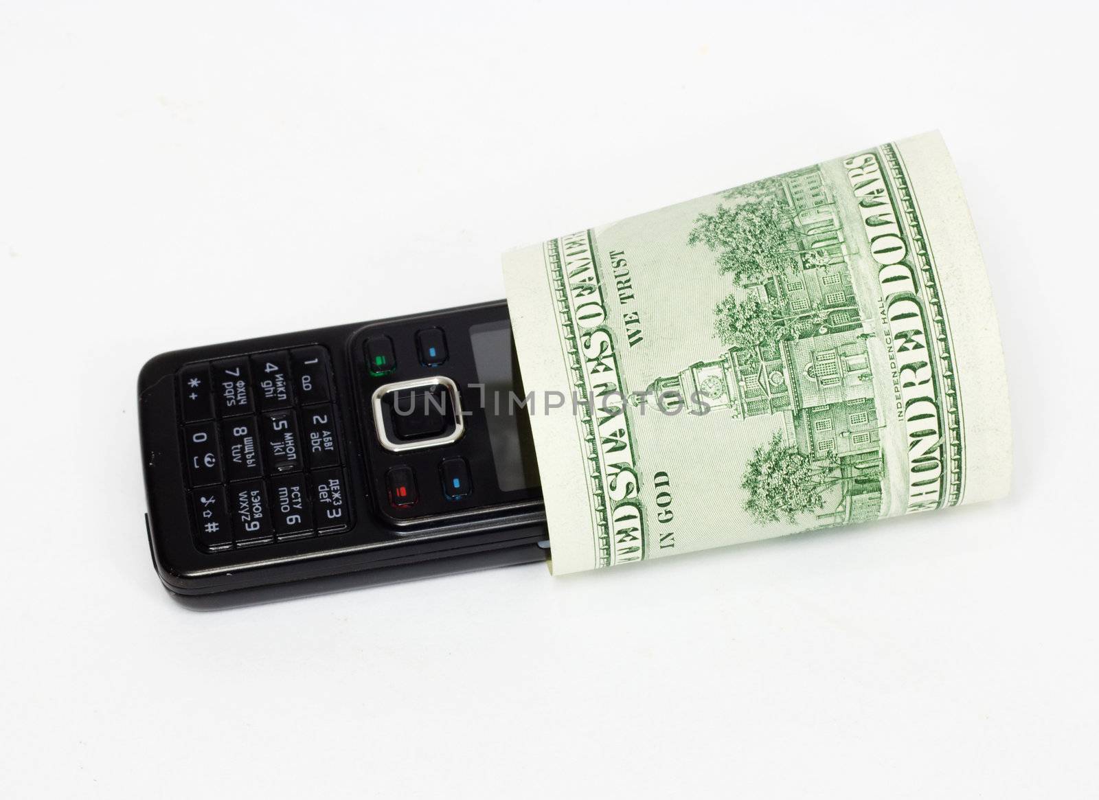 Mobile phone and dollar bank notes 
