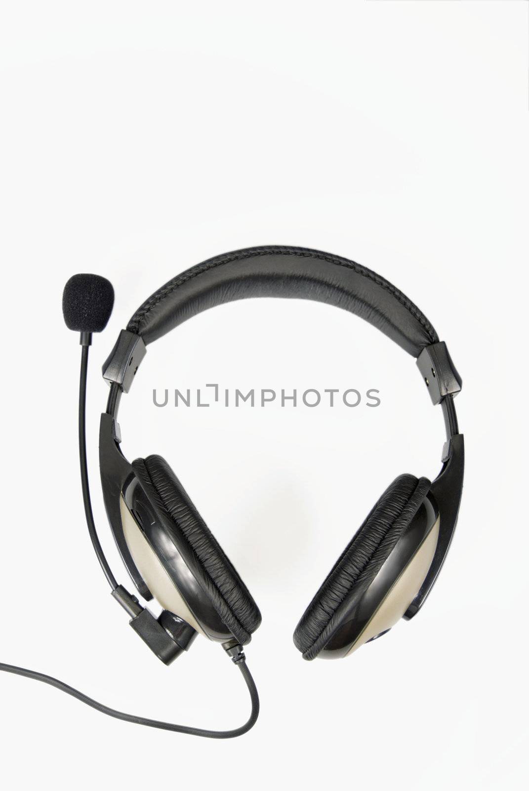 Headphone and mic isolated on white background 