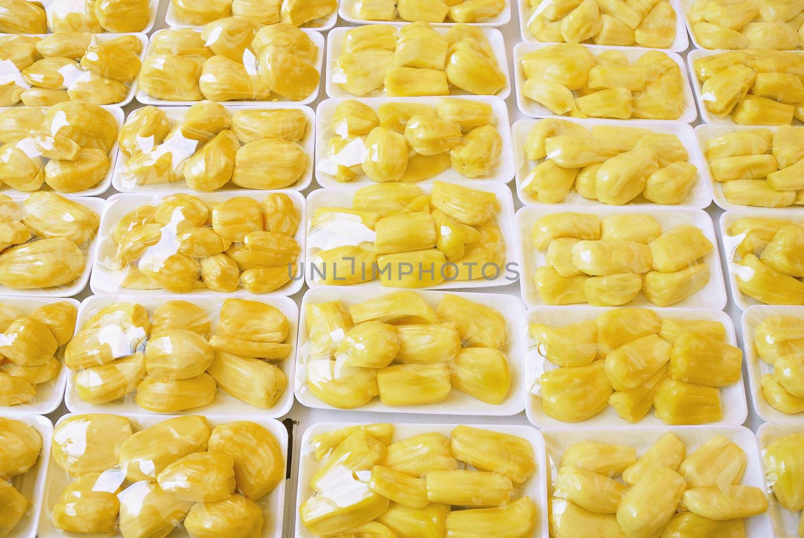 Ready-to-eat jackfuit for sale in a market in Singapore