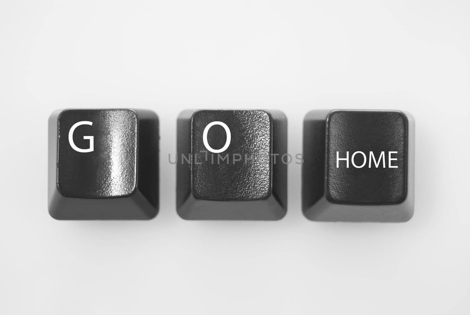 Computer keys spelling "GO Home" shot against white