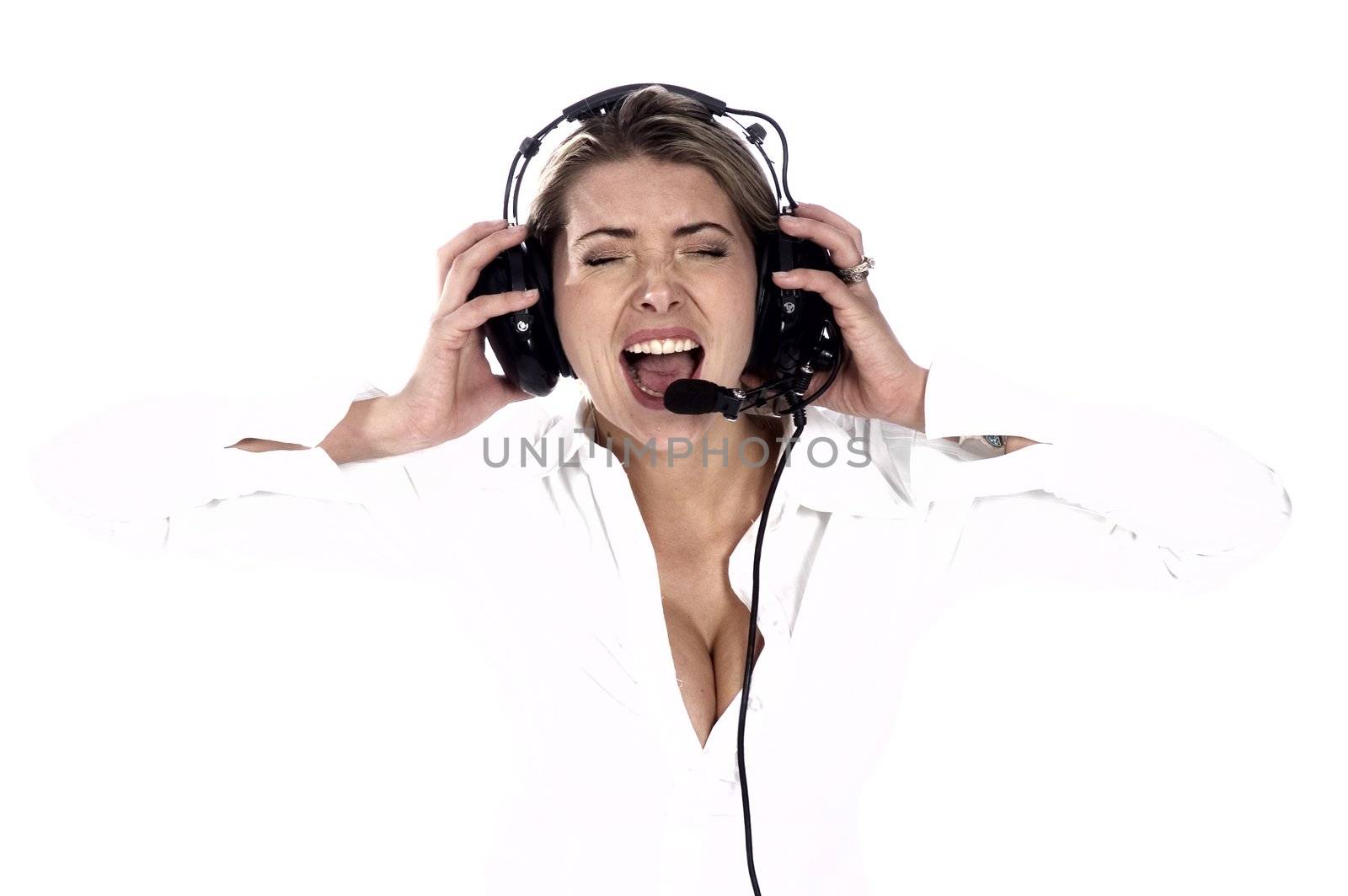 A high key of a Beautiful airtraffic controller screaming