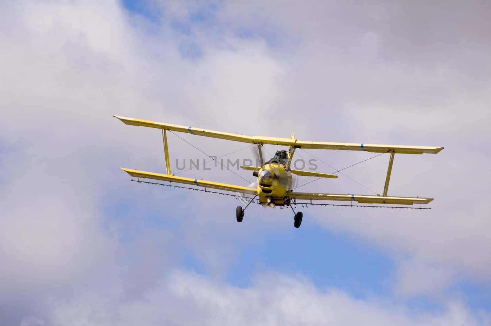Aircraft-Crop duster spraying fields with chemical insecticides to prevent spoilage