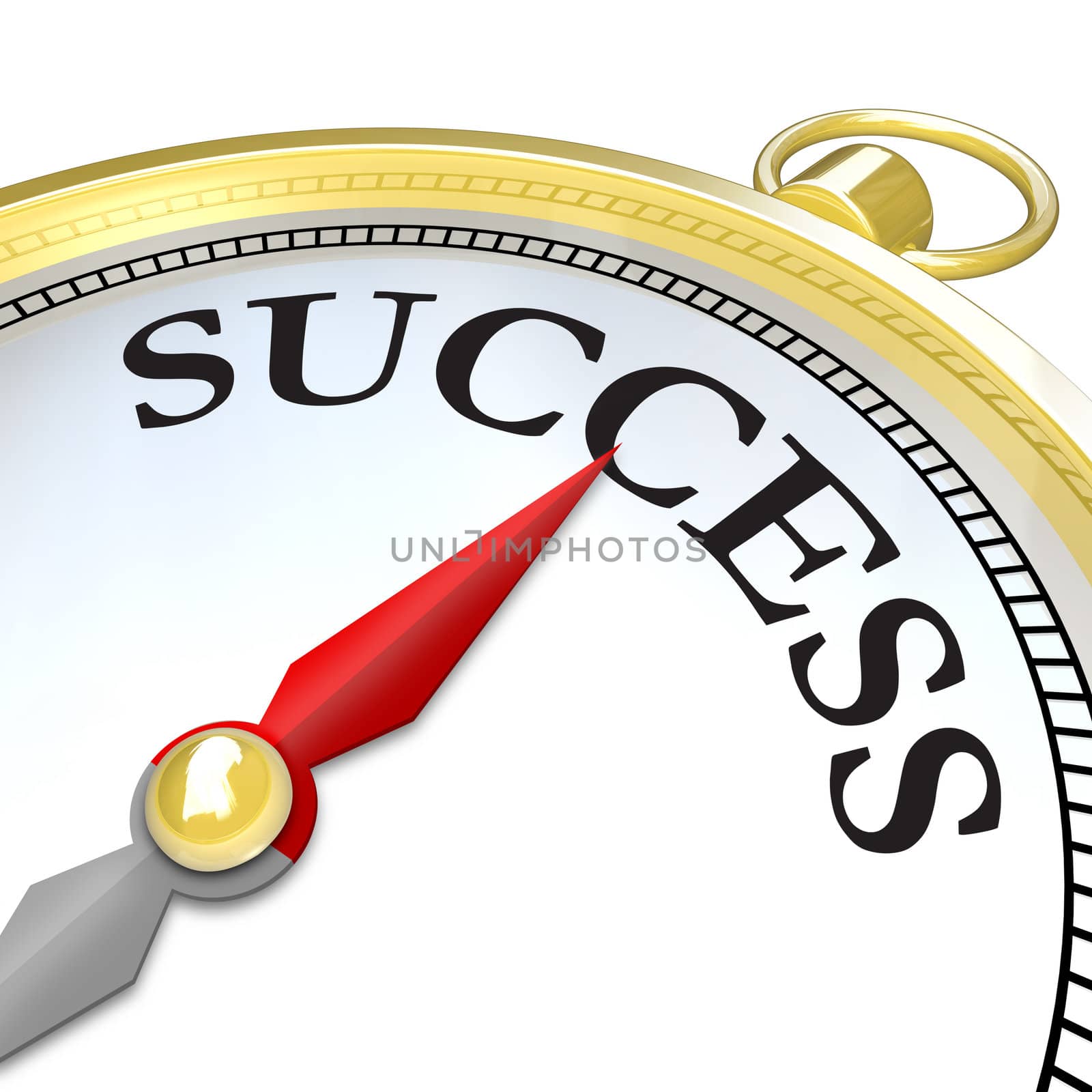 A compass with the word Success and a red arrow needle pointing to it, symbolizing that the search mission of finding your objective has reached a successful conclusion