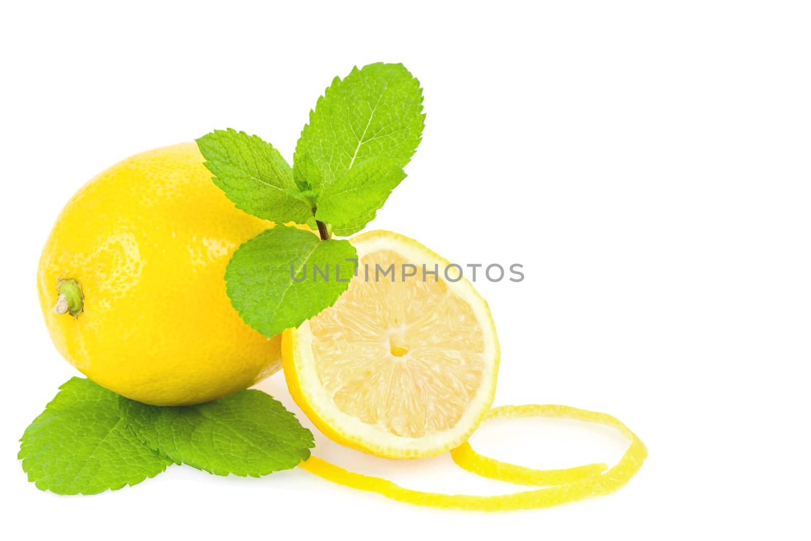 Lemons and mint over white