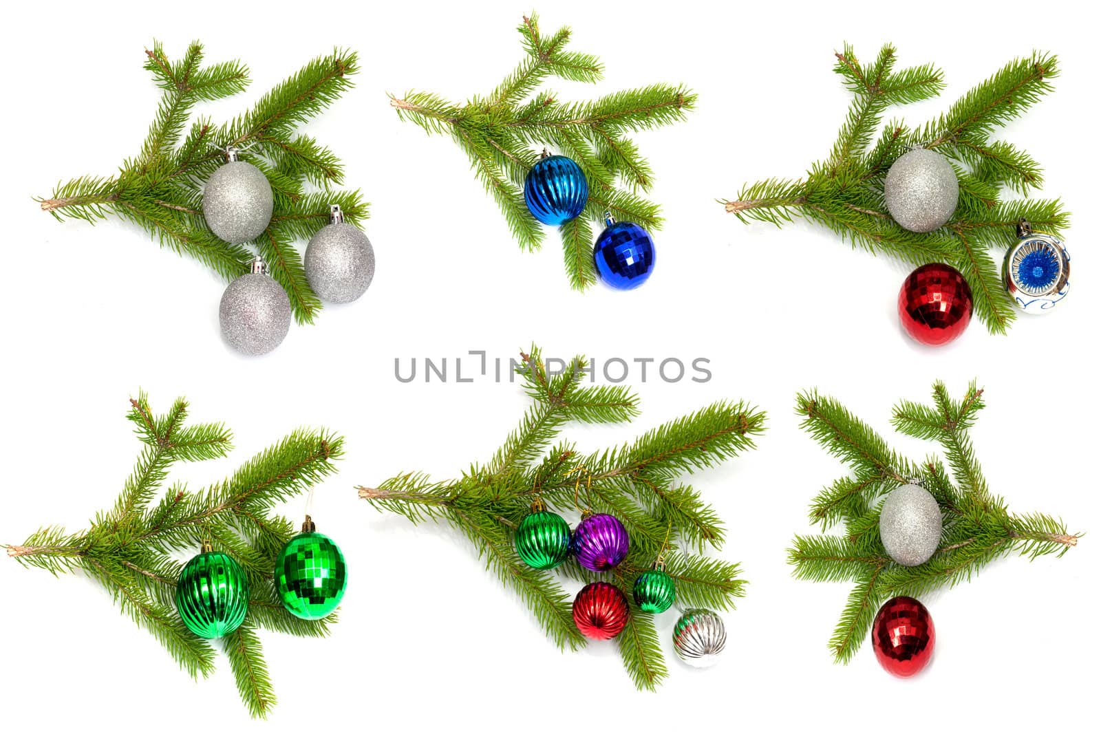 Firry twig and toys (color spheres). 