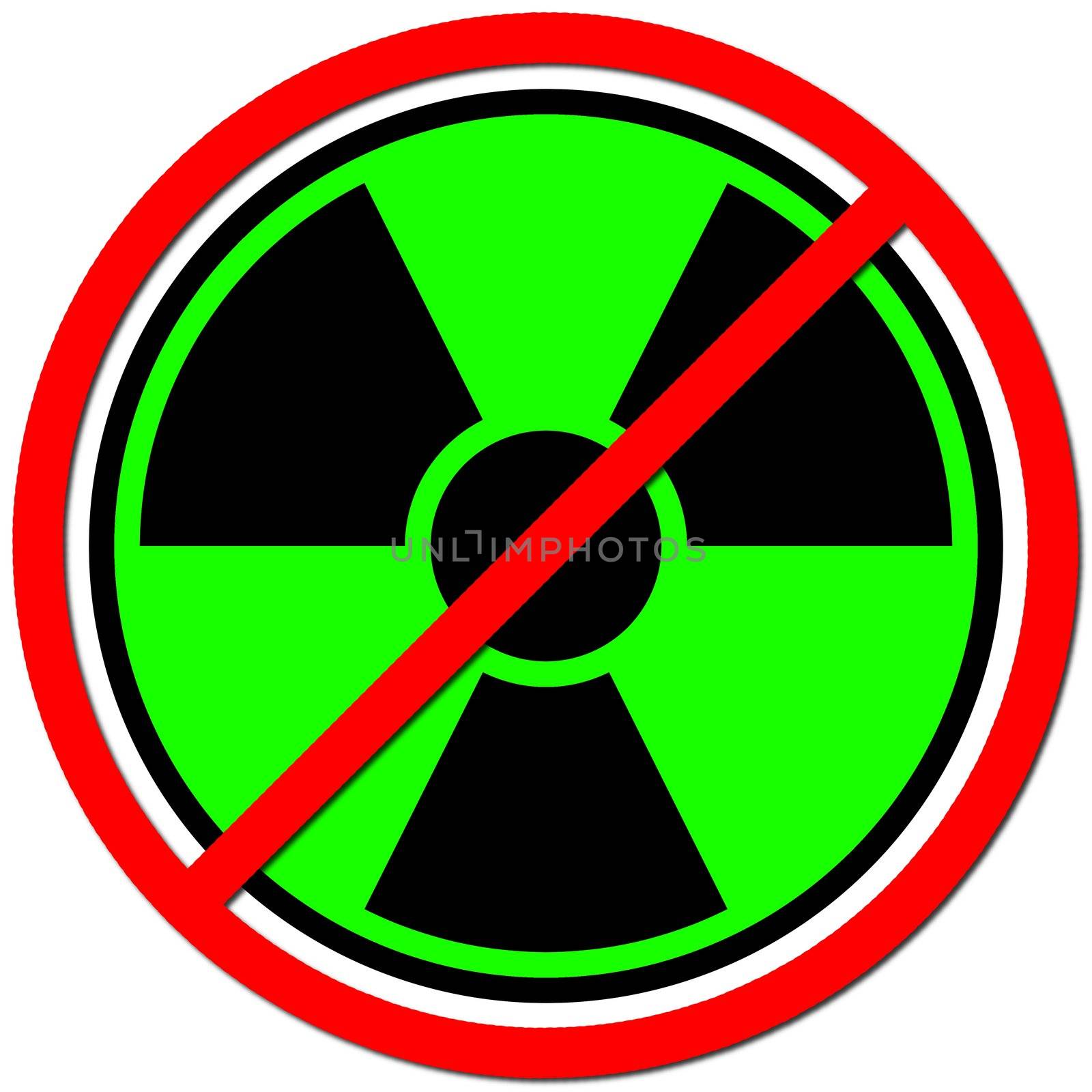 Green sign against radiation on white background.