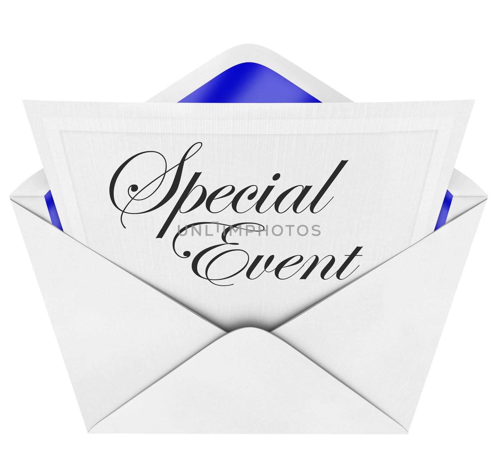 An opening envelope revealing a formal invitation to a special party or event, with the cursive hand-written words to invite you to the celebration