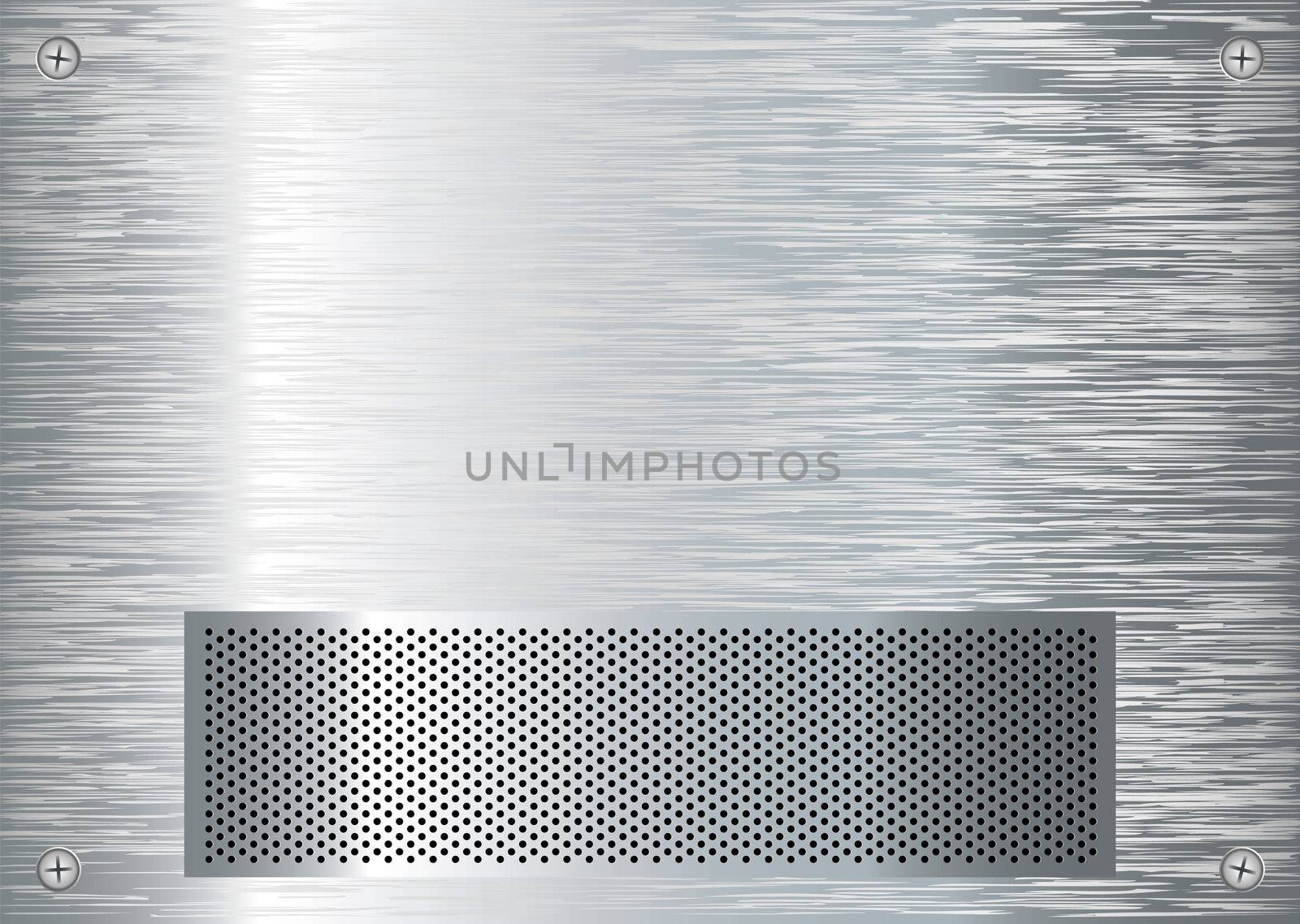 abstract silver metal background with four screws and metal grill