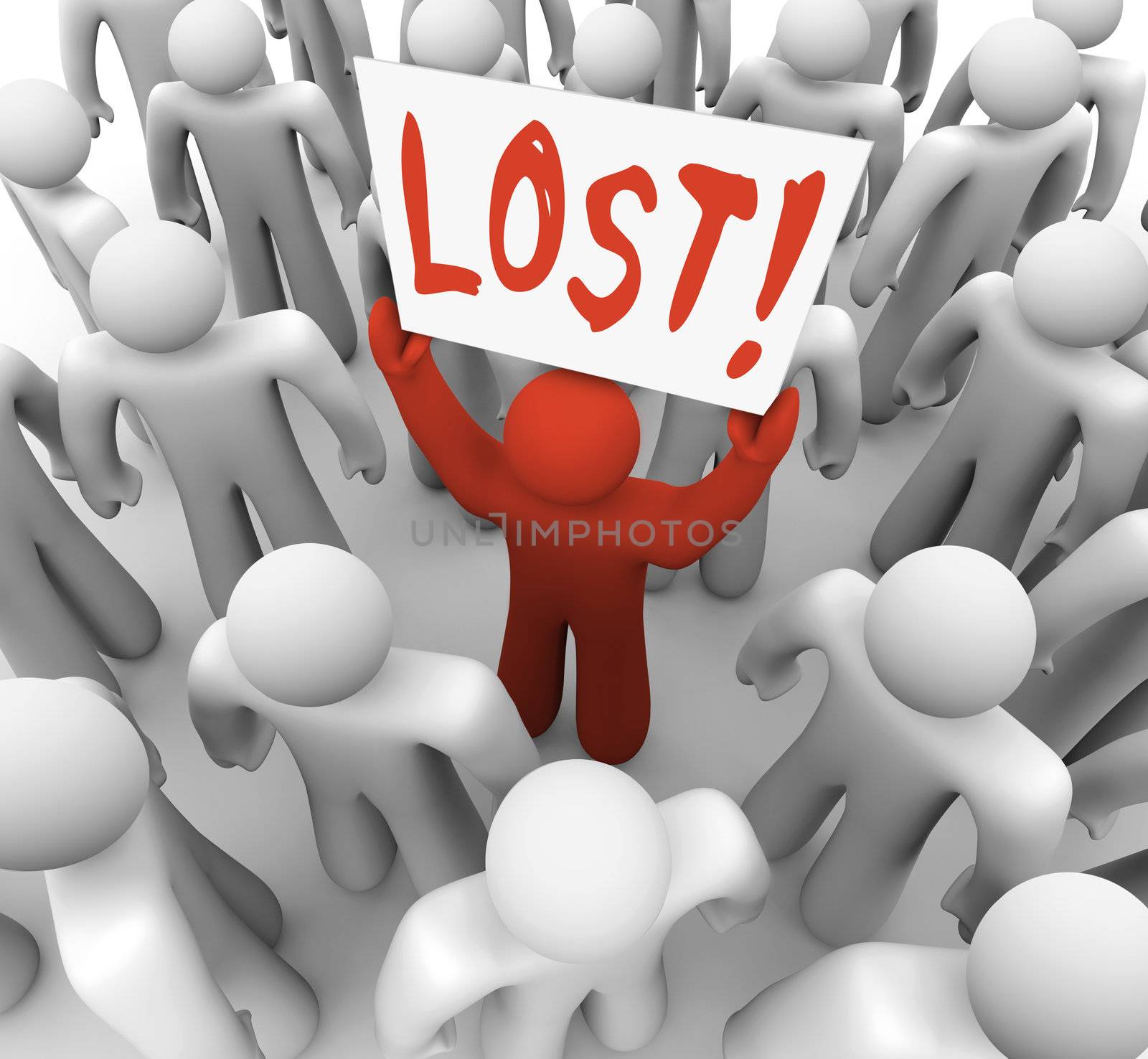 Person Holding Lost Sign in Crowd by iQoncept
