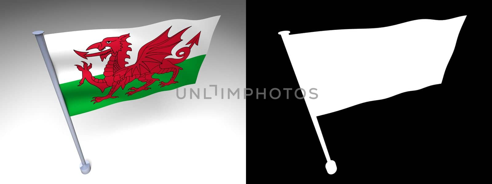 Wales flag on a pole with alpha channel