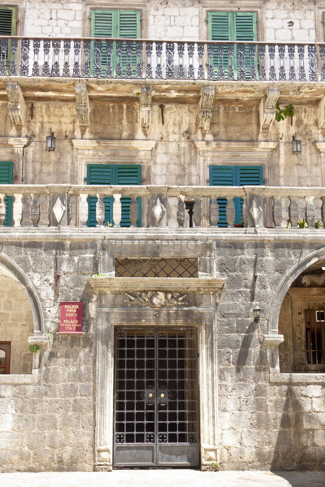 Front wall of Palace of Pima Family in Kotor, Montenegro.