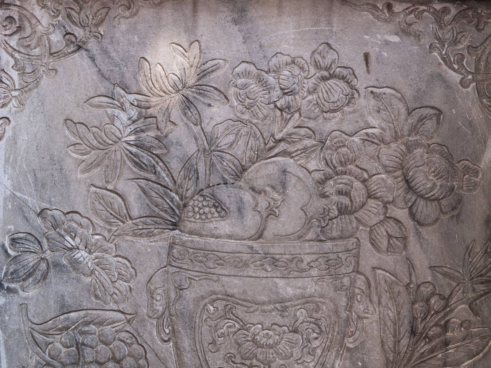 ancient flower engrave on wall